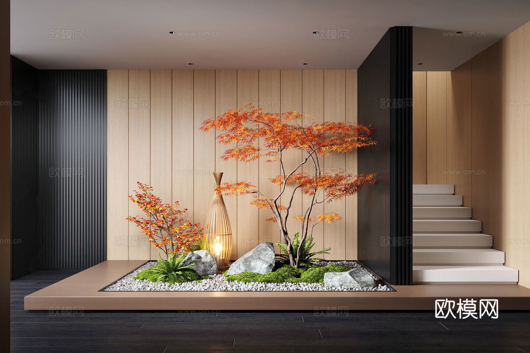 现代室内景观造景 苔藓景观 景观小品 植物景观 景观石su模型