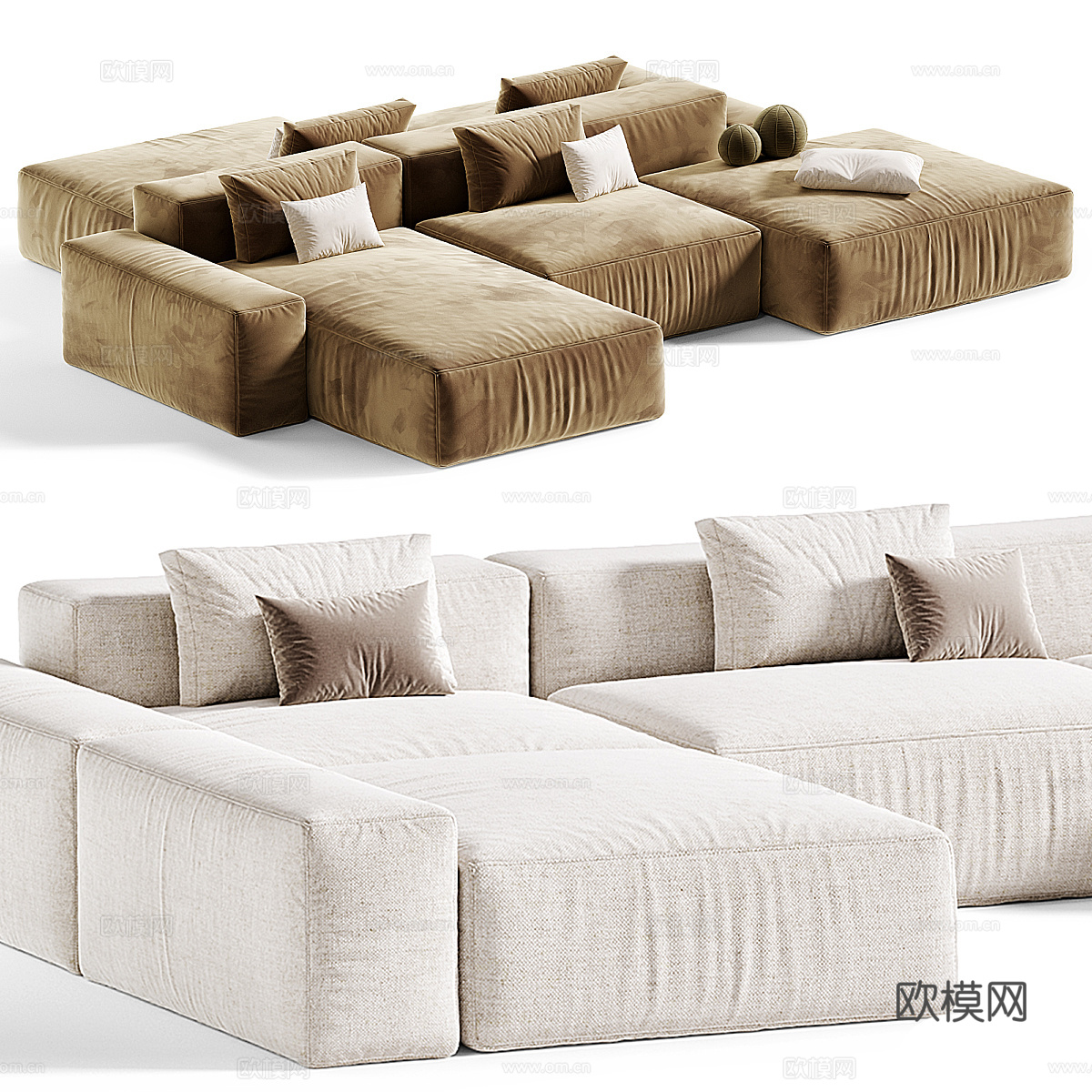 现代奶油风布艺休闲组合沙发3d模型