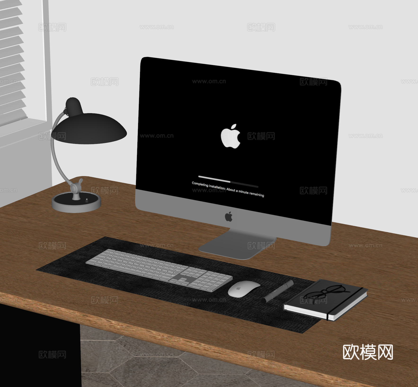 现代电脑 台式电脑 苹果电脑 imac 键盘鼠标 台灯su模型