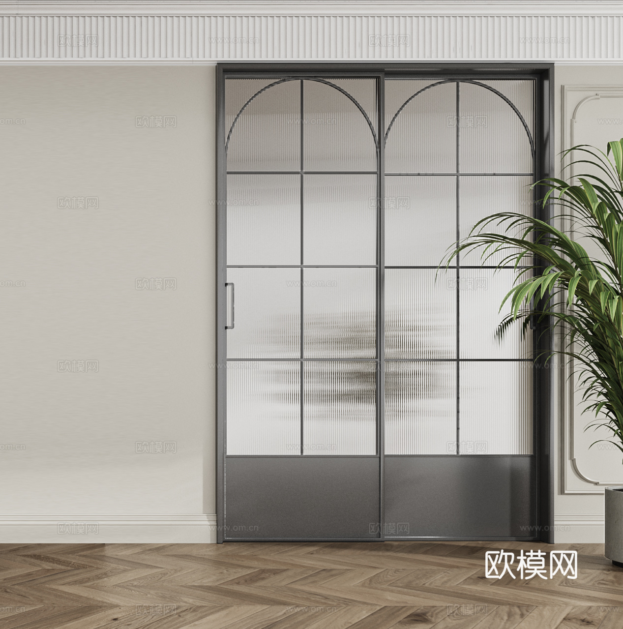 法式玻璃推拉门3d模型