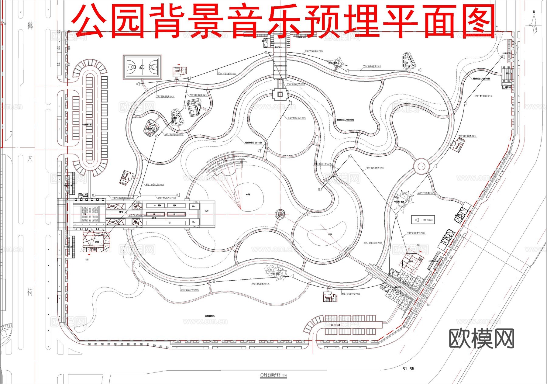 现代公园景观电气  灯具布置图 电气系统图cad施工图
