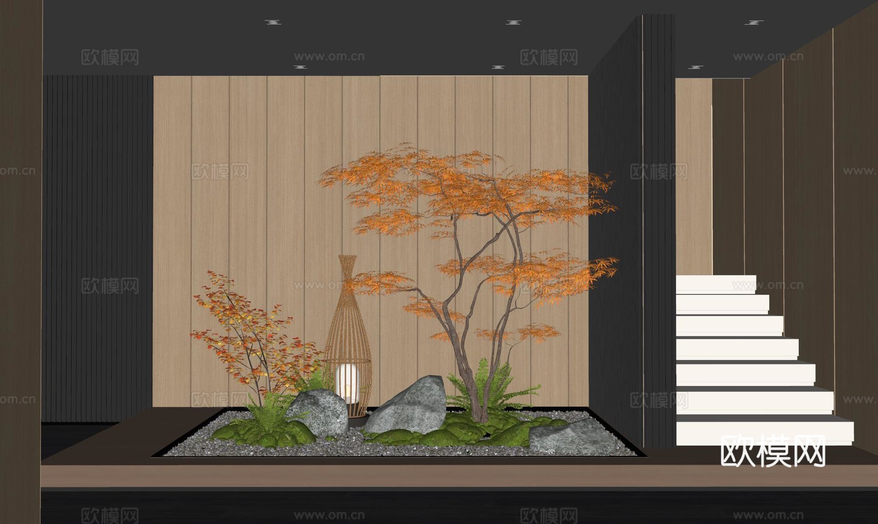 现代室内景观造景 苔藓景观 景观小品 植物景观 景观石su模型