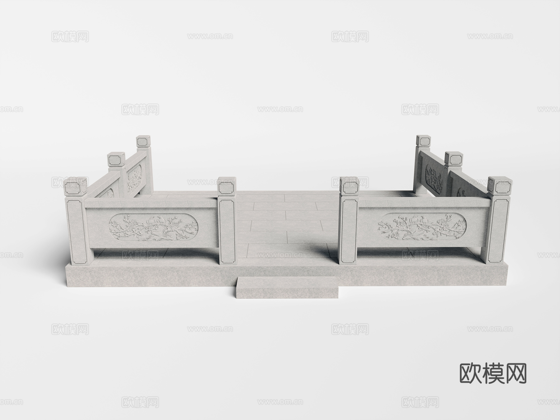 新中式青石栏杆栏板3d模型