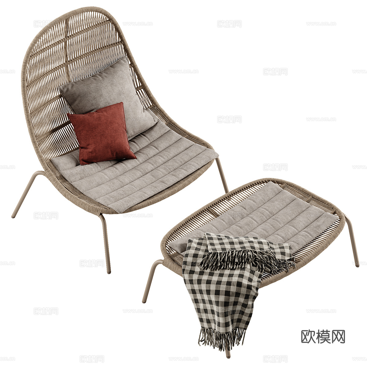 新中式藤编休闲椅3d模型