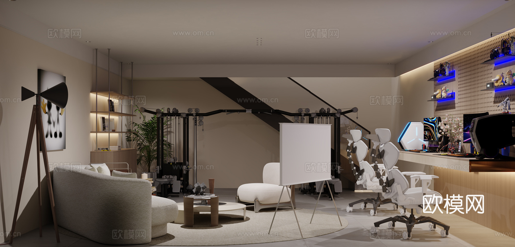 现代奶油风电竞房3d模型