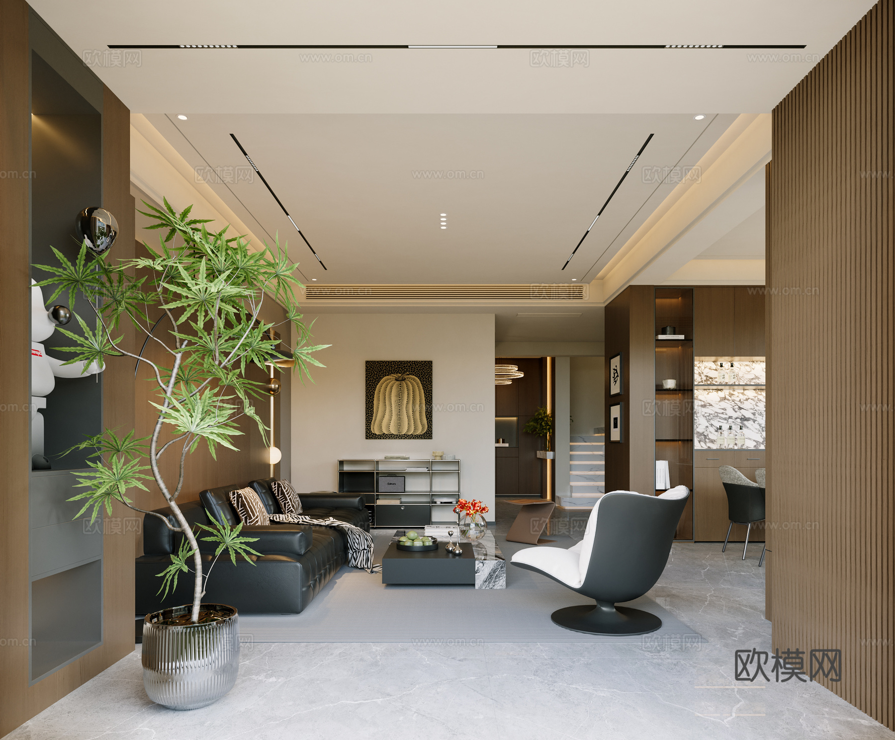 现代意式客餐厅3d模型下载（渲染图2）