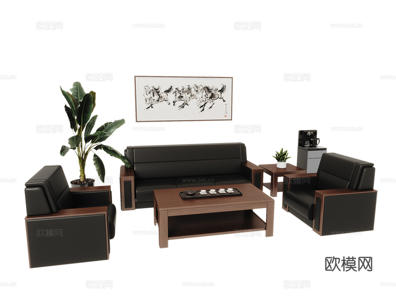 商务沙发茶几组合3d模型下载