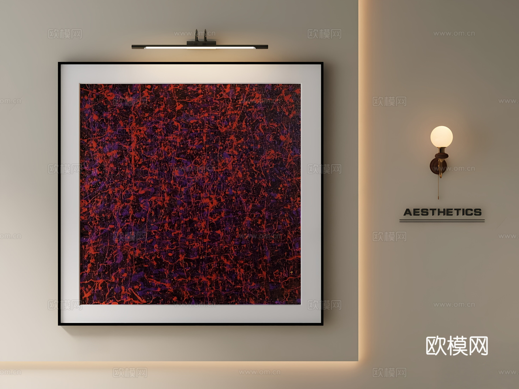 意式轻奢抽象挂画 油画 轻奢挂画 肌理画 抽象画 壁灯3d模型