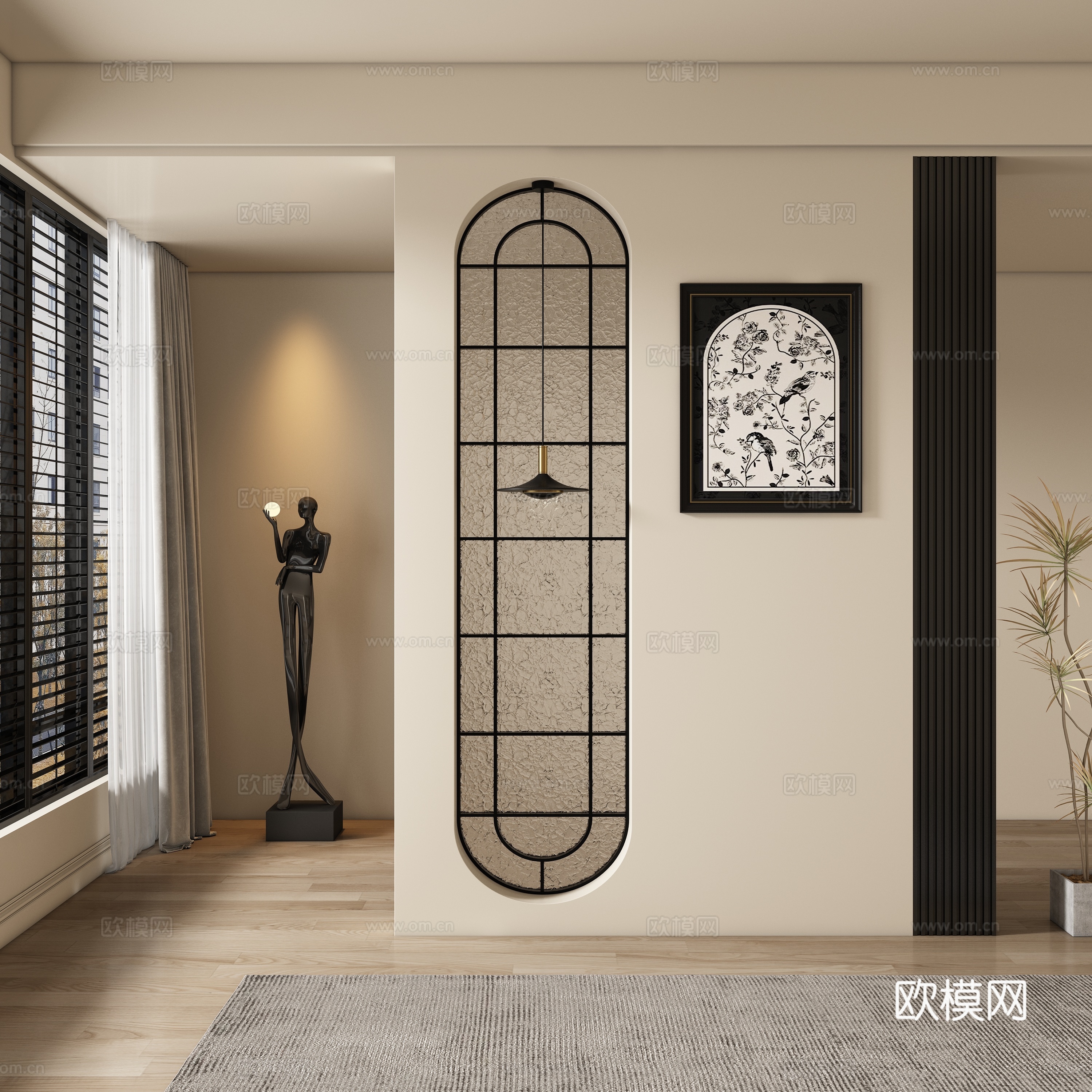 现代中古风玄关过道 隔断3d模型