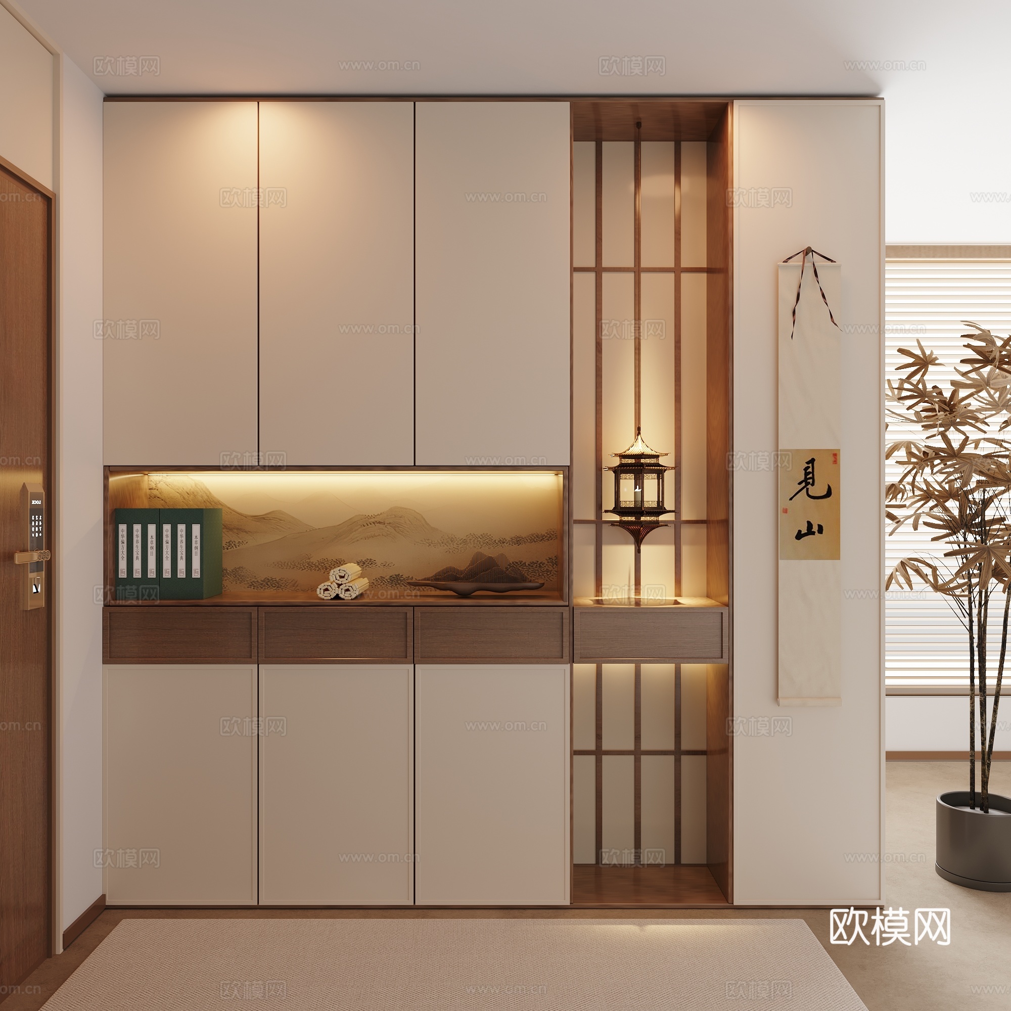 新中式玄关柜 宋氏玄关柜 入户玄关柜 功能性玄关 玄关鞋柜su模型