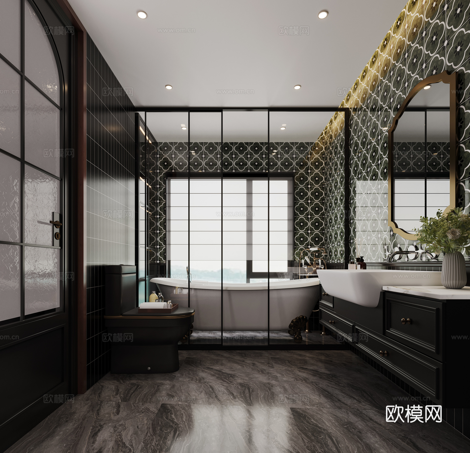 美式中古卫生间3d模型