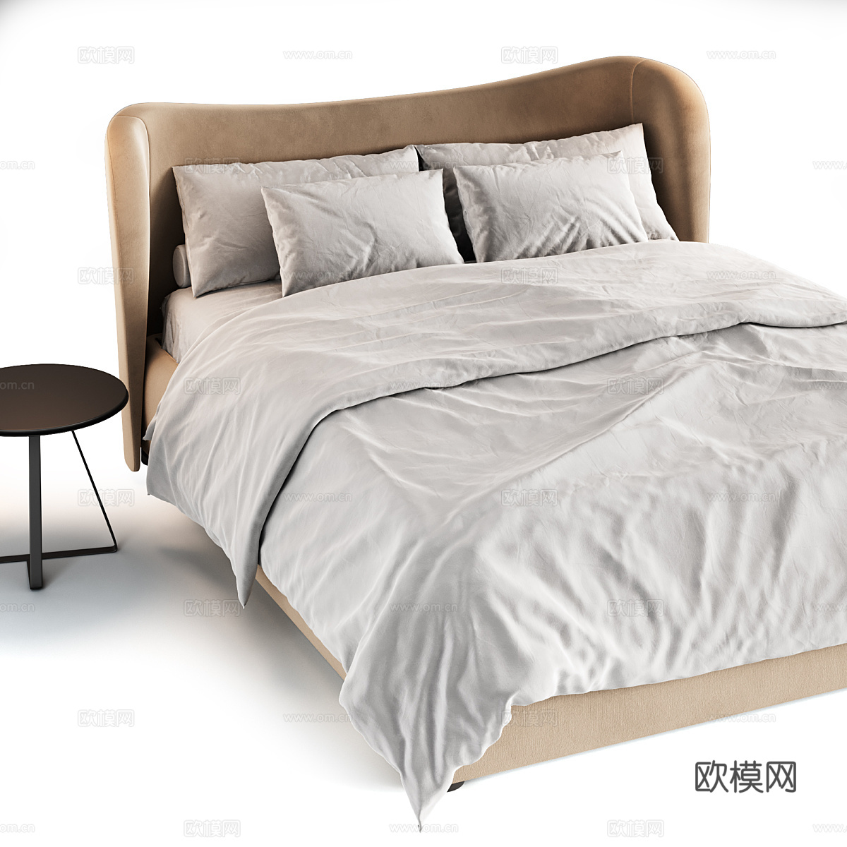 现代奶油风布艺双人床3d模型