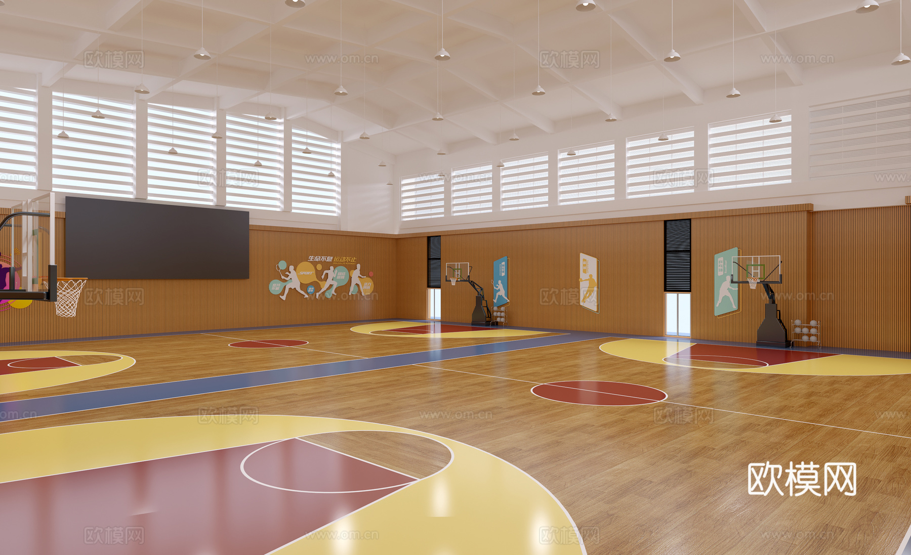 现代篮球场 学校篮球场 运动场 学校运动场 室内篮球场3d模型