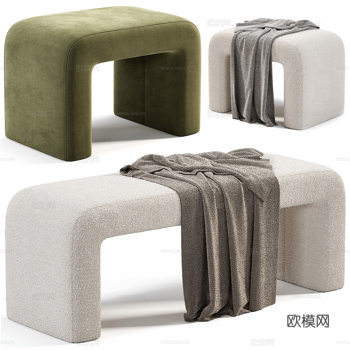 现代奶油风布艺凳 长凳 化妆凳 换鞋凳3d模型