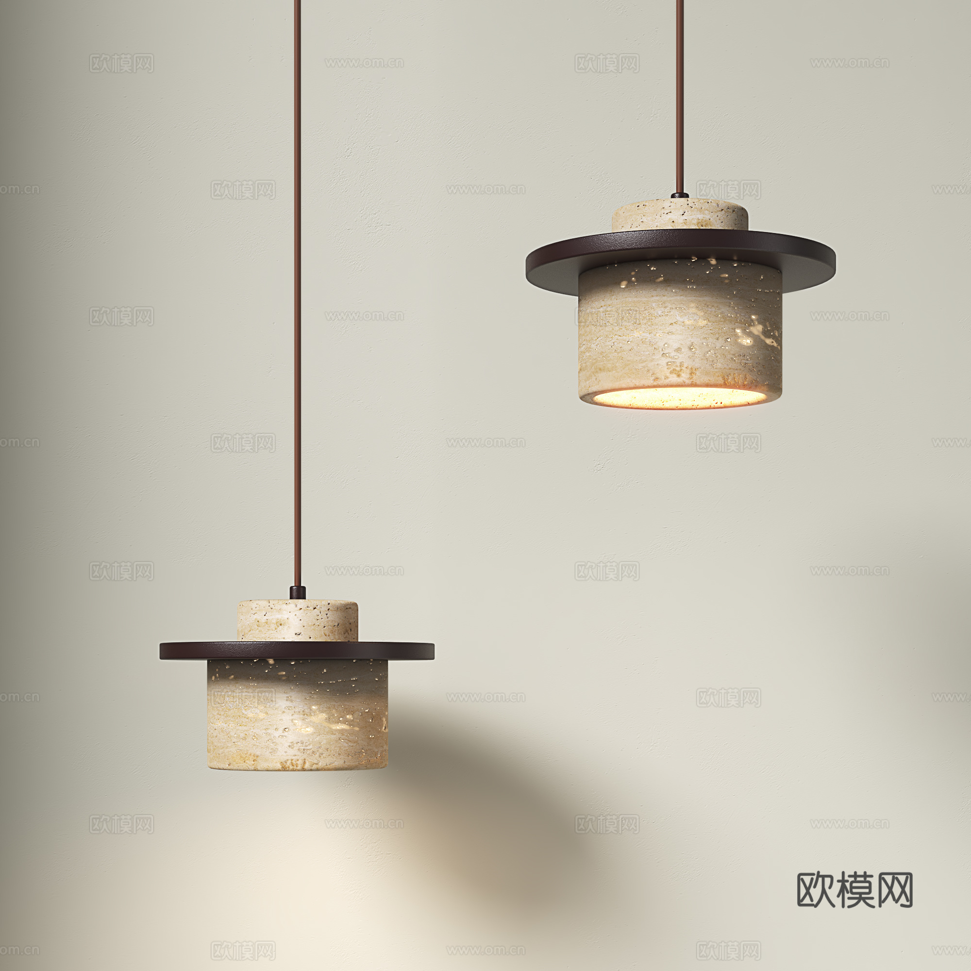 日式餐厅吧台吊灯 侘寂风床头小吊灯 中古民宿前台吊灯 洞石小3d模型