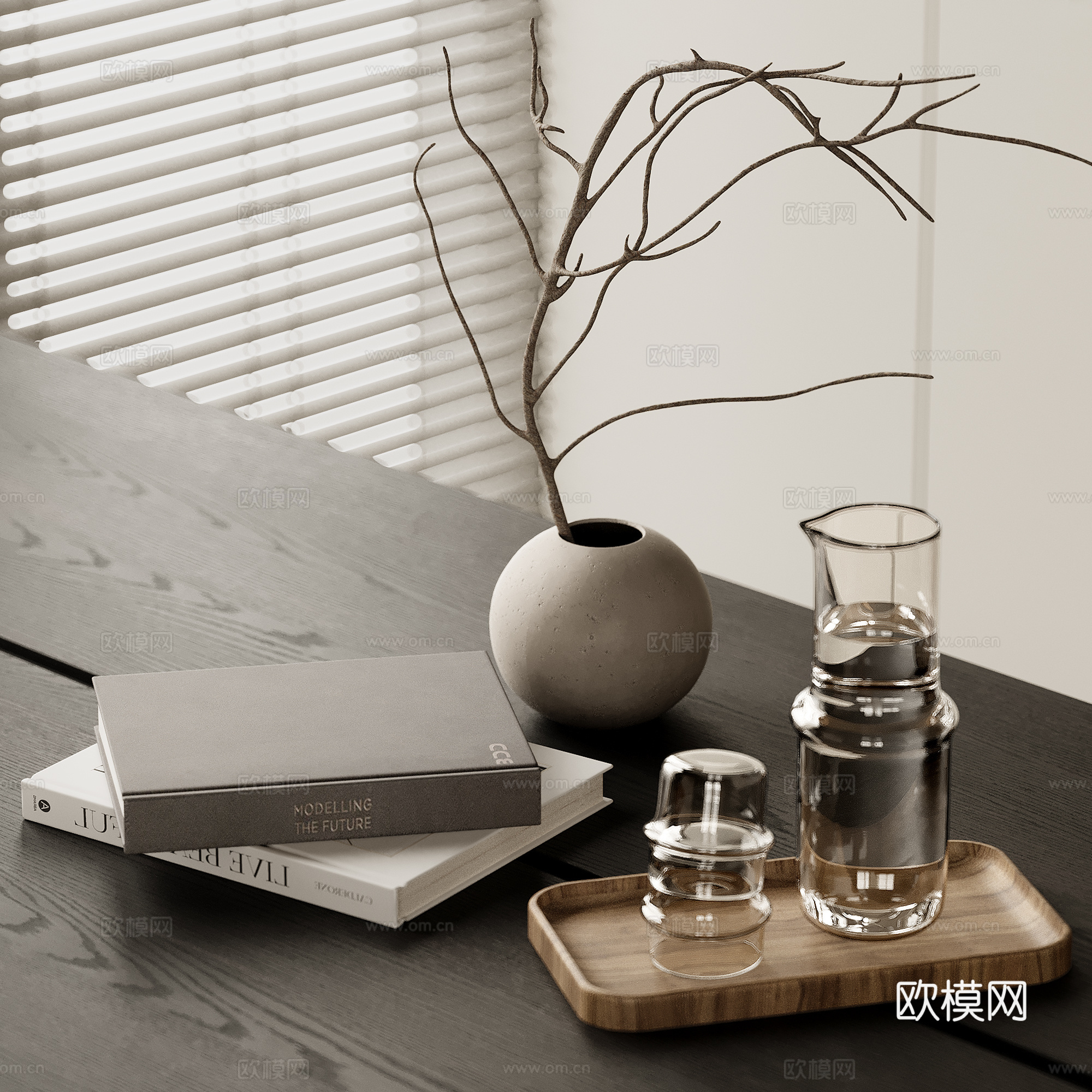 现代装饰摆件组合 水杯 书籍 花艺 桌面装饰摆件 茶具3d模型