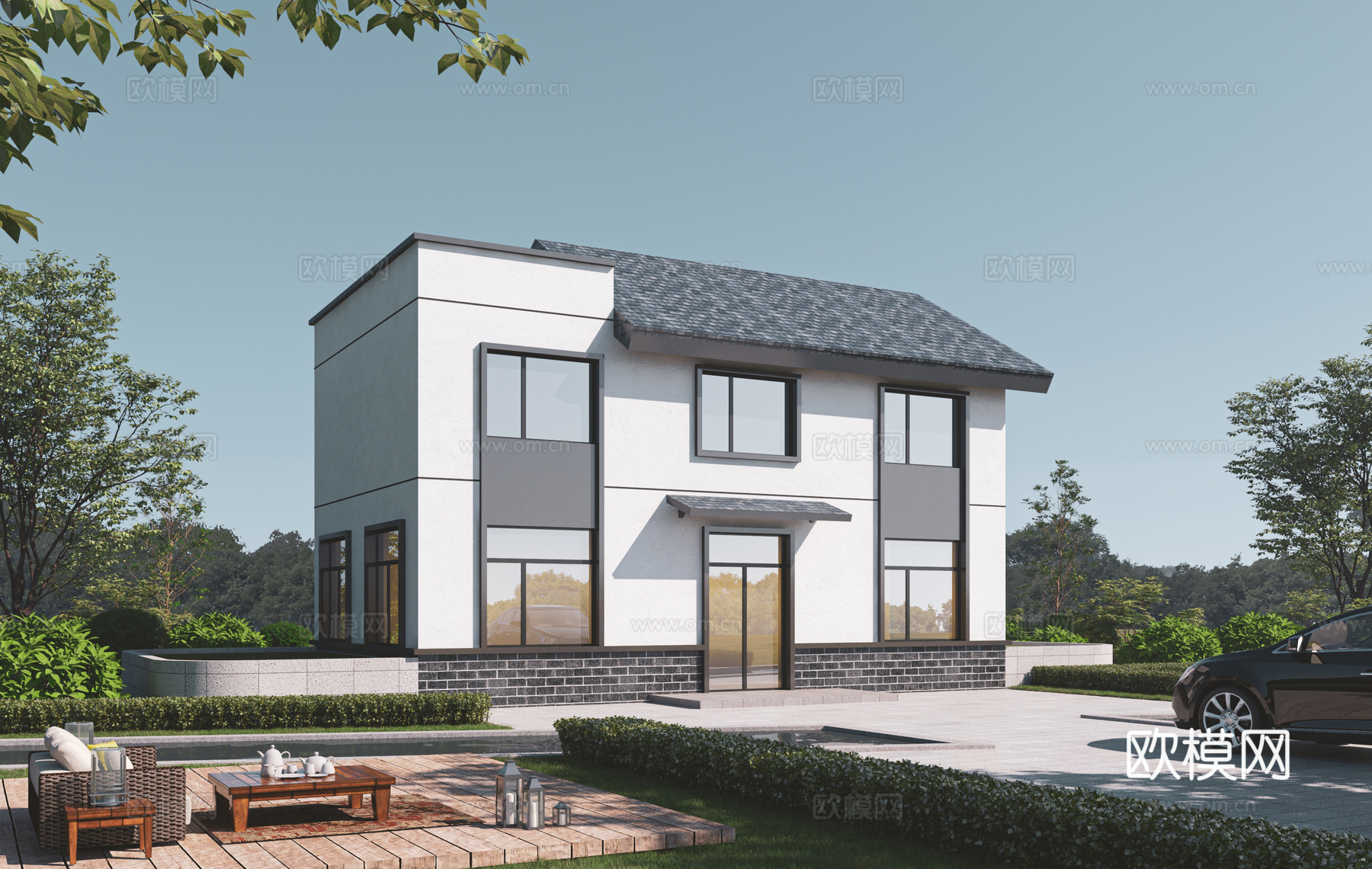 新中式自建房 功能用房 物业中心 别墅3d模型