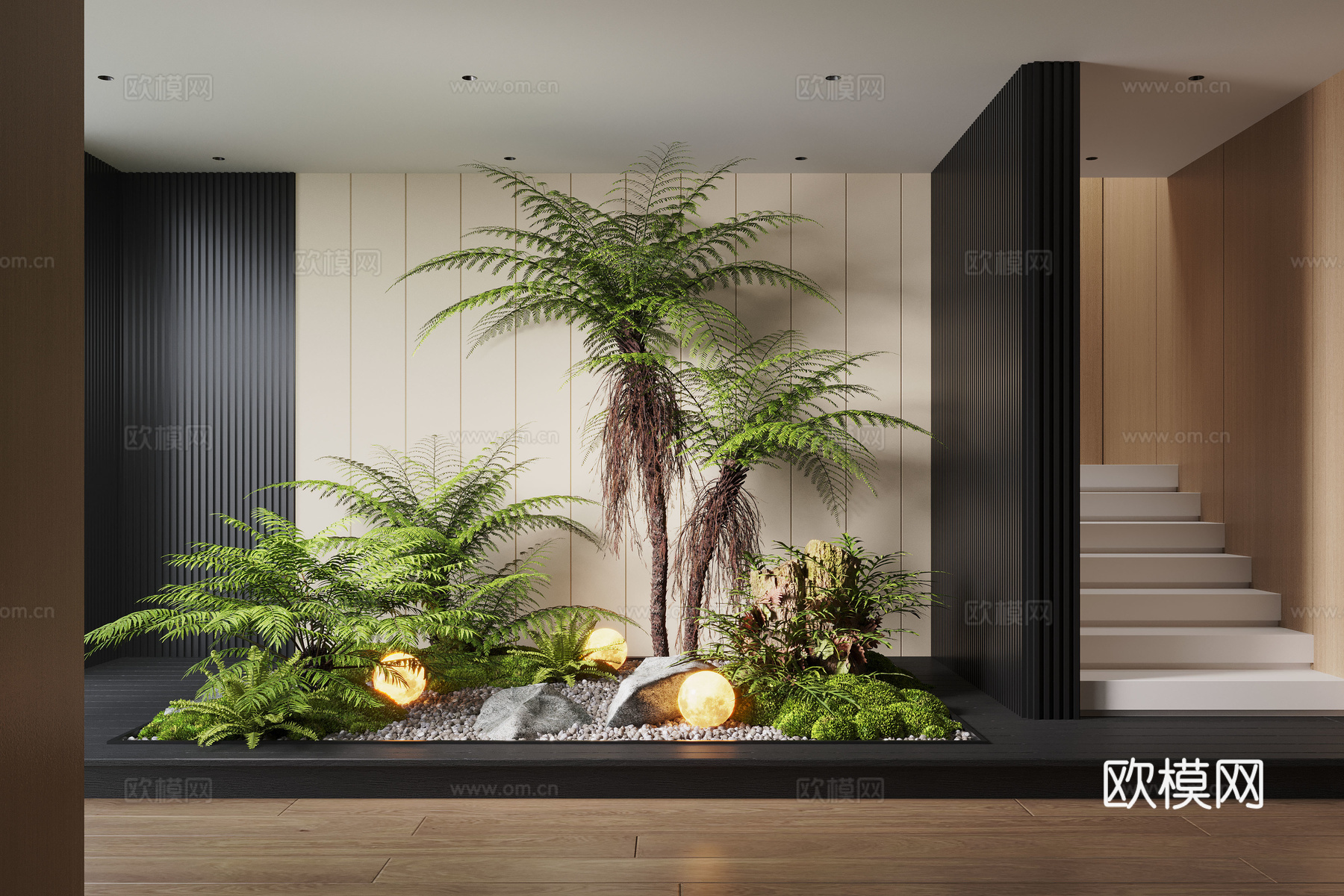 现代室内景观造景 苔藓景观 景观小品 植物景观 景观石su模型