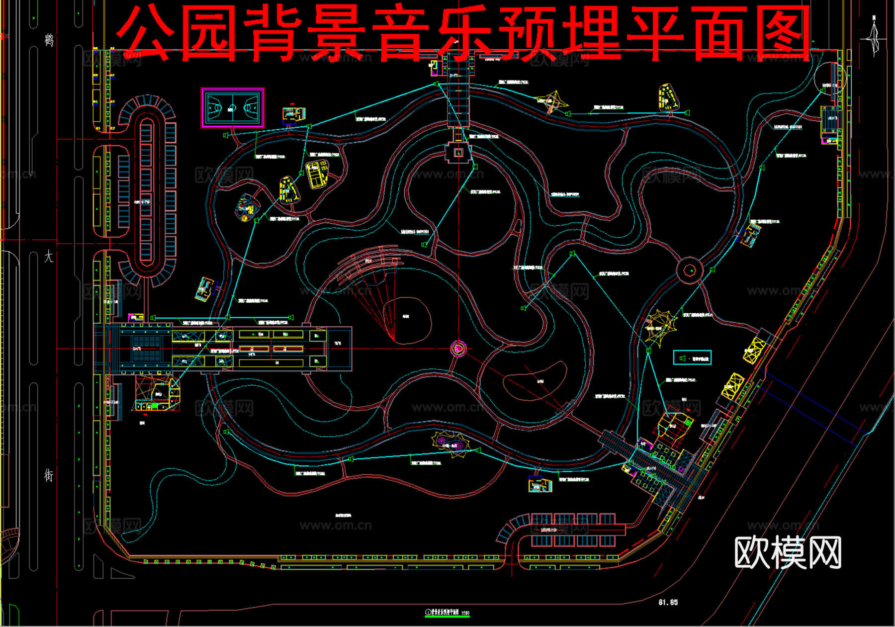 现代公园景观电气  灯具布置图 电气系统图cad施工图