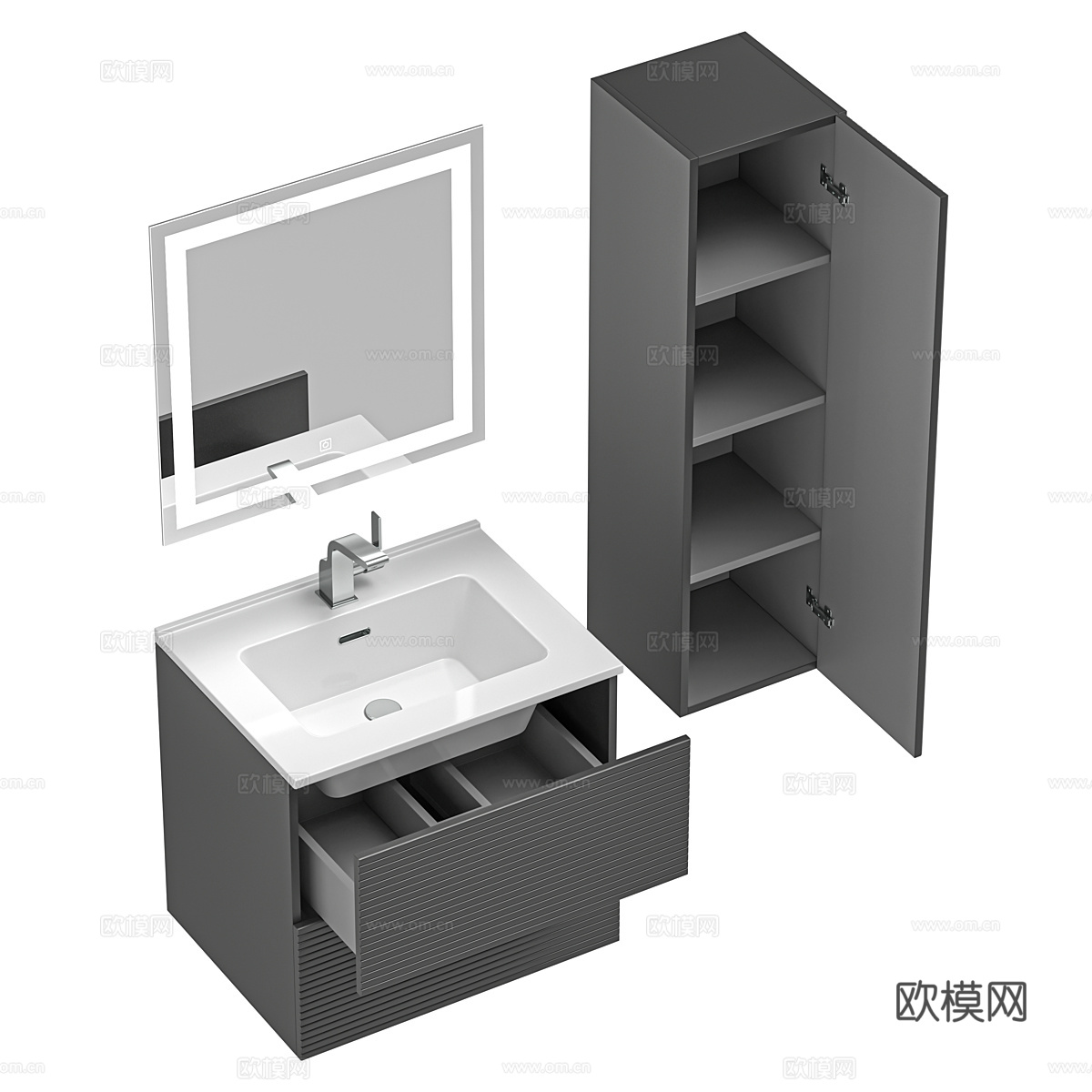 现代浴室柜 台盆柜 镜柜3d模型