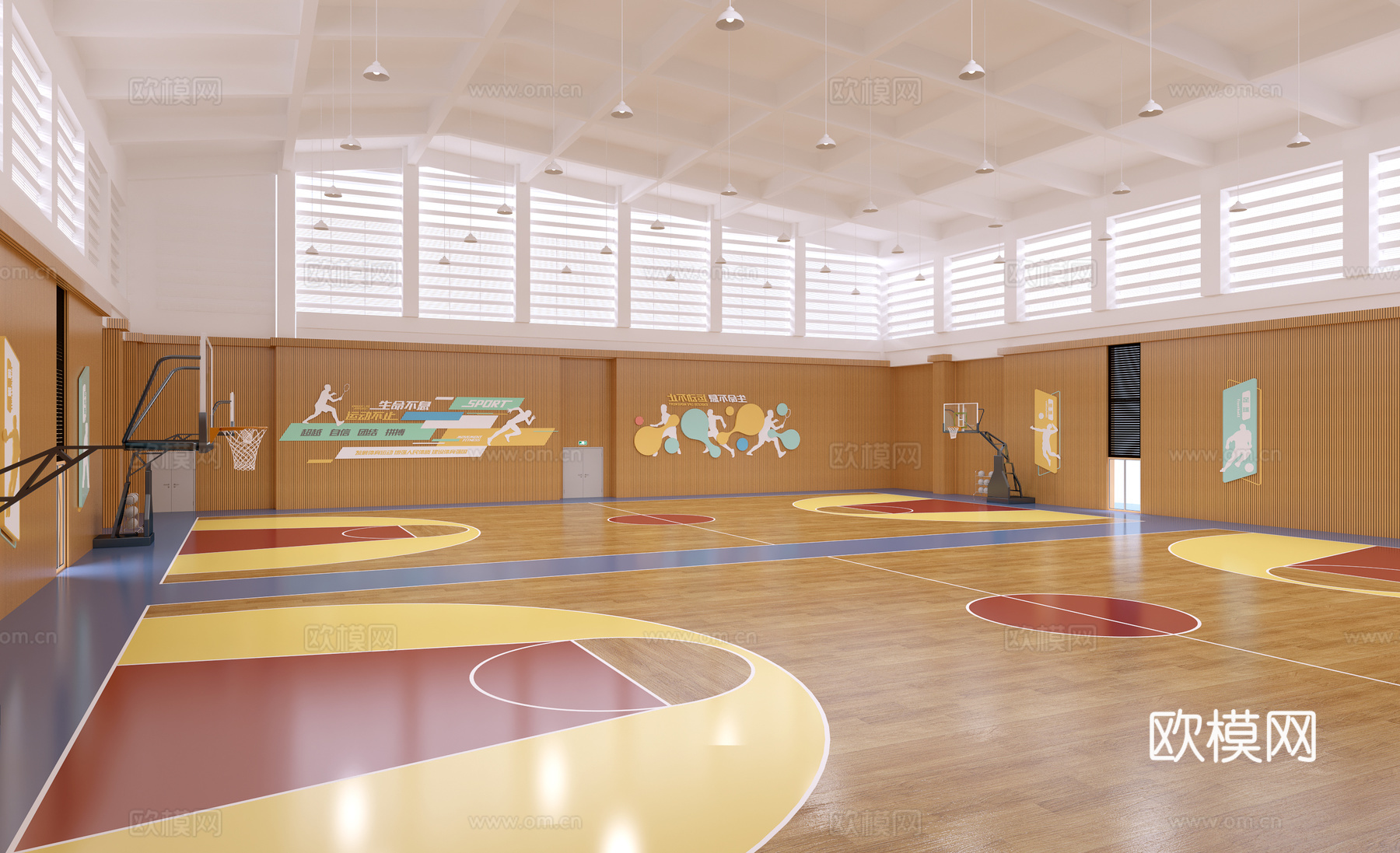 现代篮球场 学校篮球场 运动场 学校运动场 室内篮球场3d模型