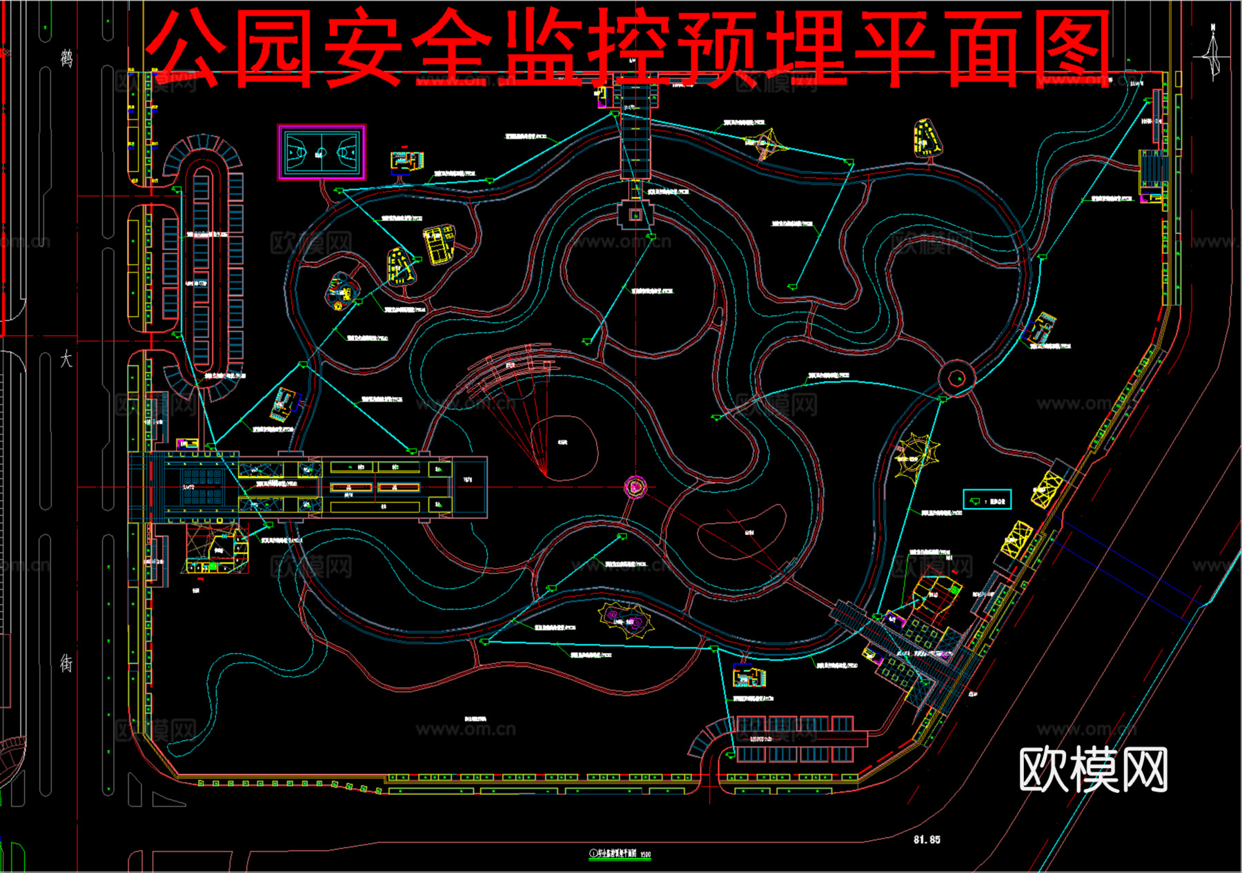 现代公园景观电气  灯具布置图 电气系统图cad施工图