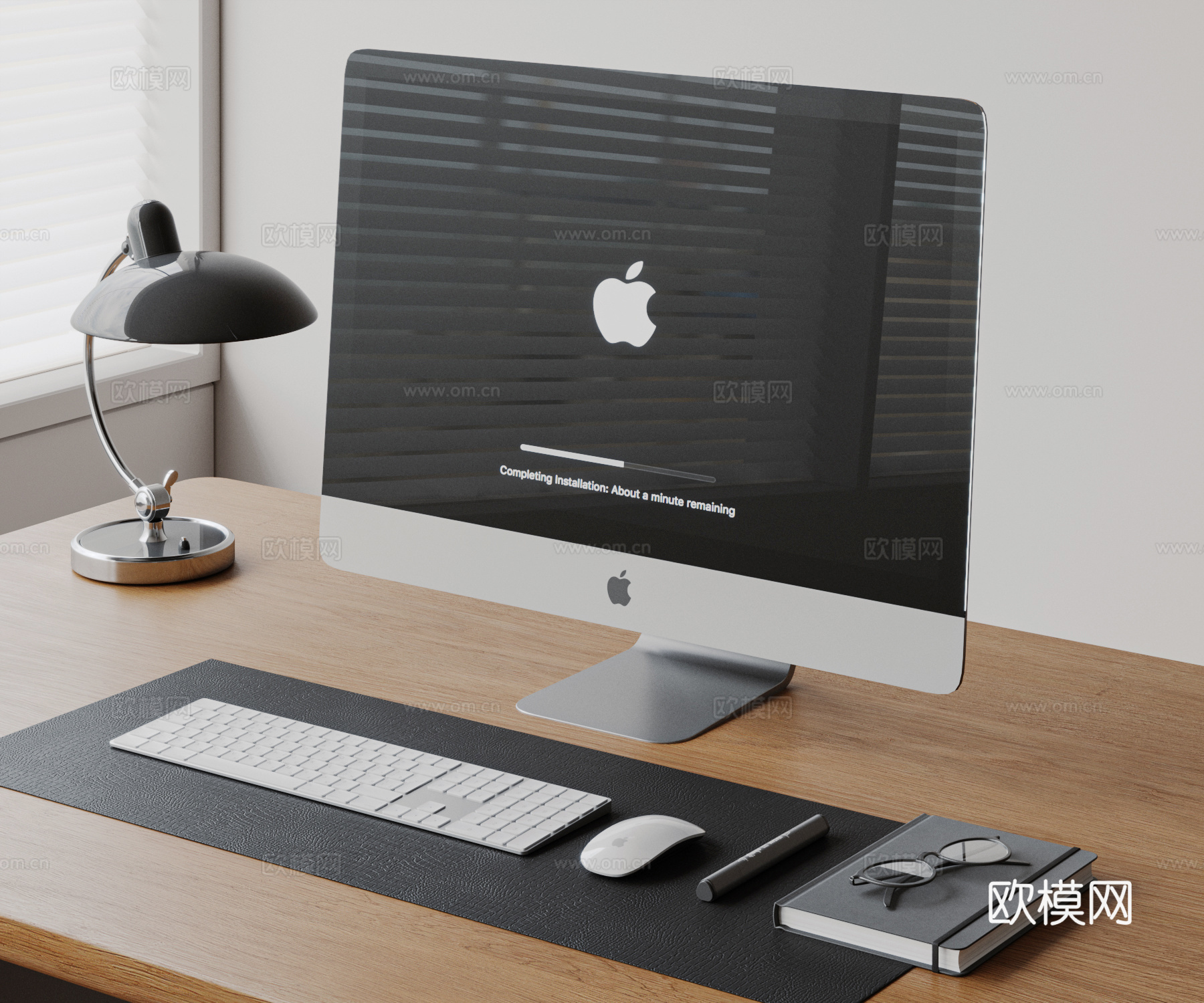 现代电脑 台式电脑 苹果电脑 imac 键盘鼠标 台灯3d模型