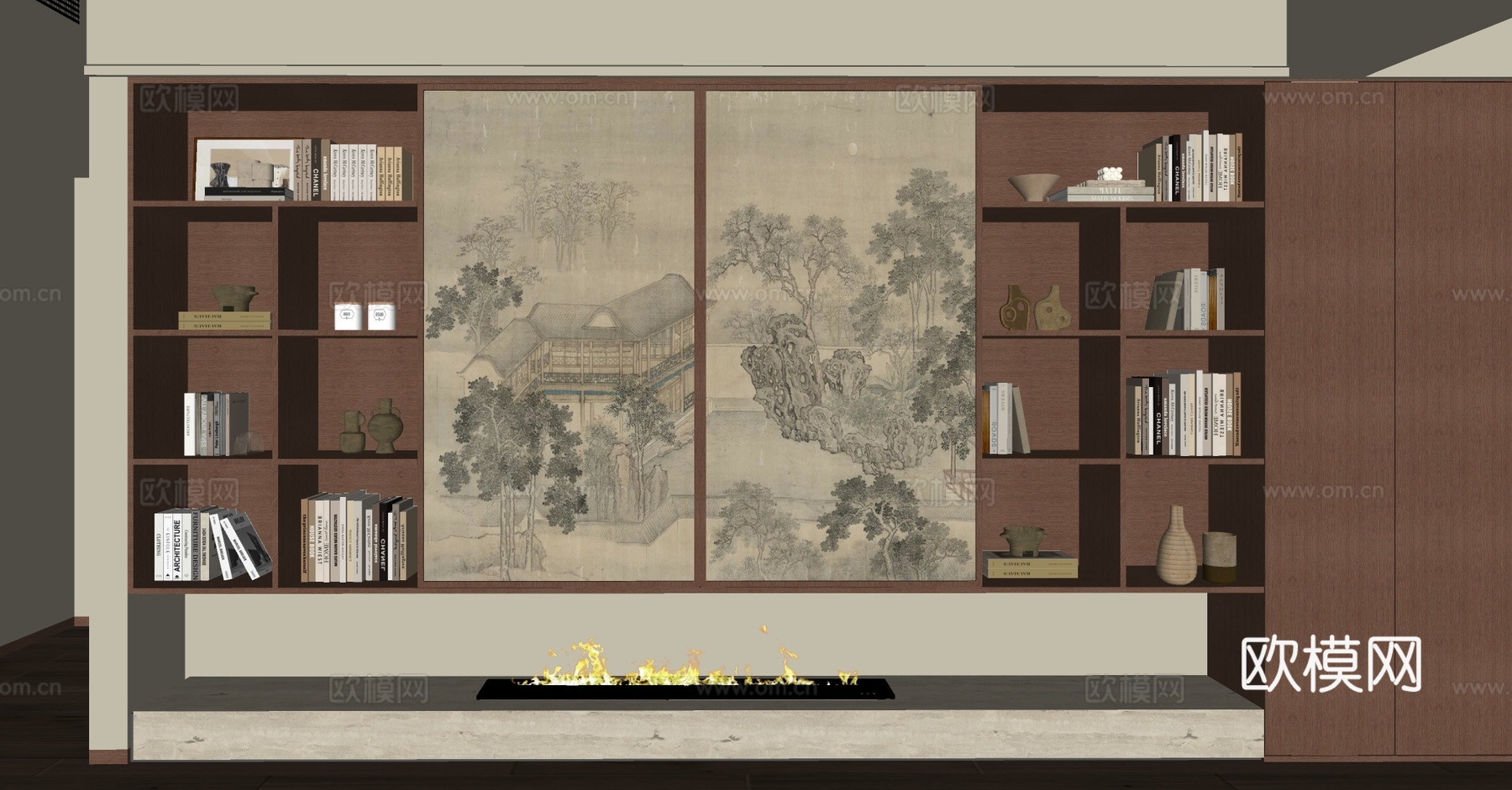 新中式禅意茶柜 茶叶展示柜 茶叶 茶壶 茶叶店展示柜 茶室柜su模型