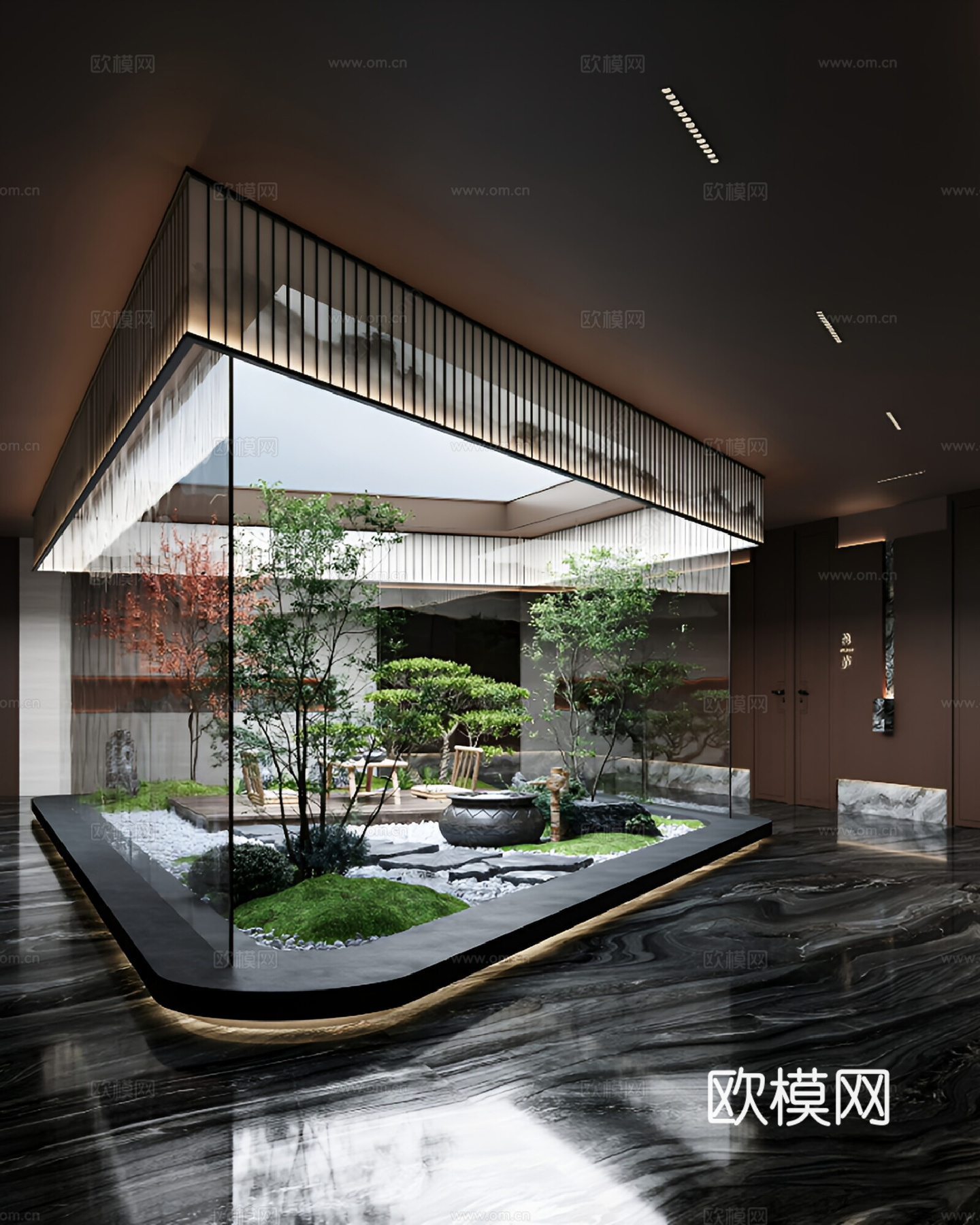 新中式中式商业景观 中庭景观 室内景观 景观小平3d模型