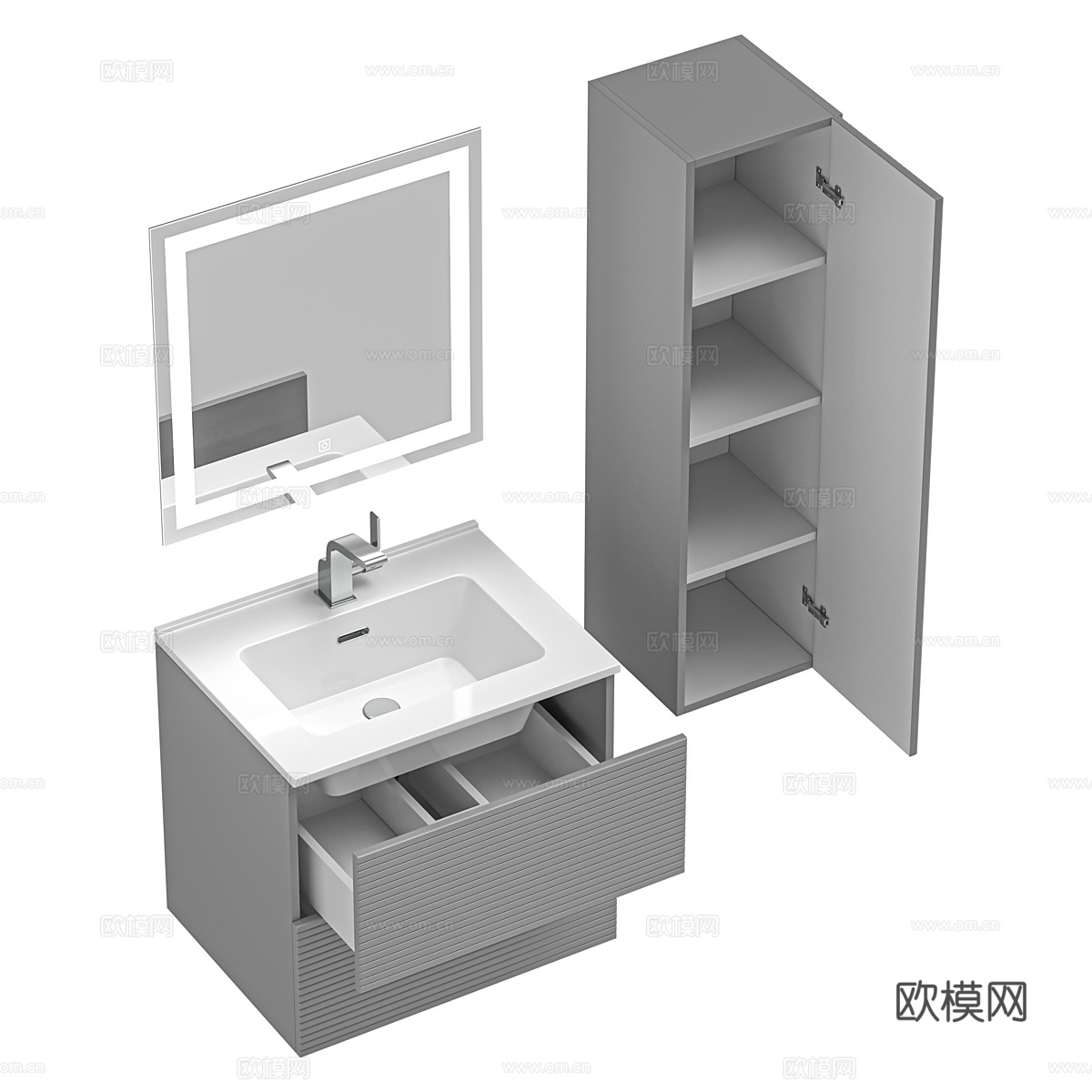 现代浴室柜 台盆柜 镜柜3d模型