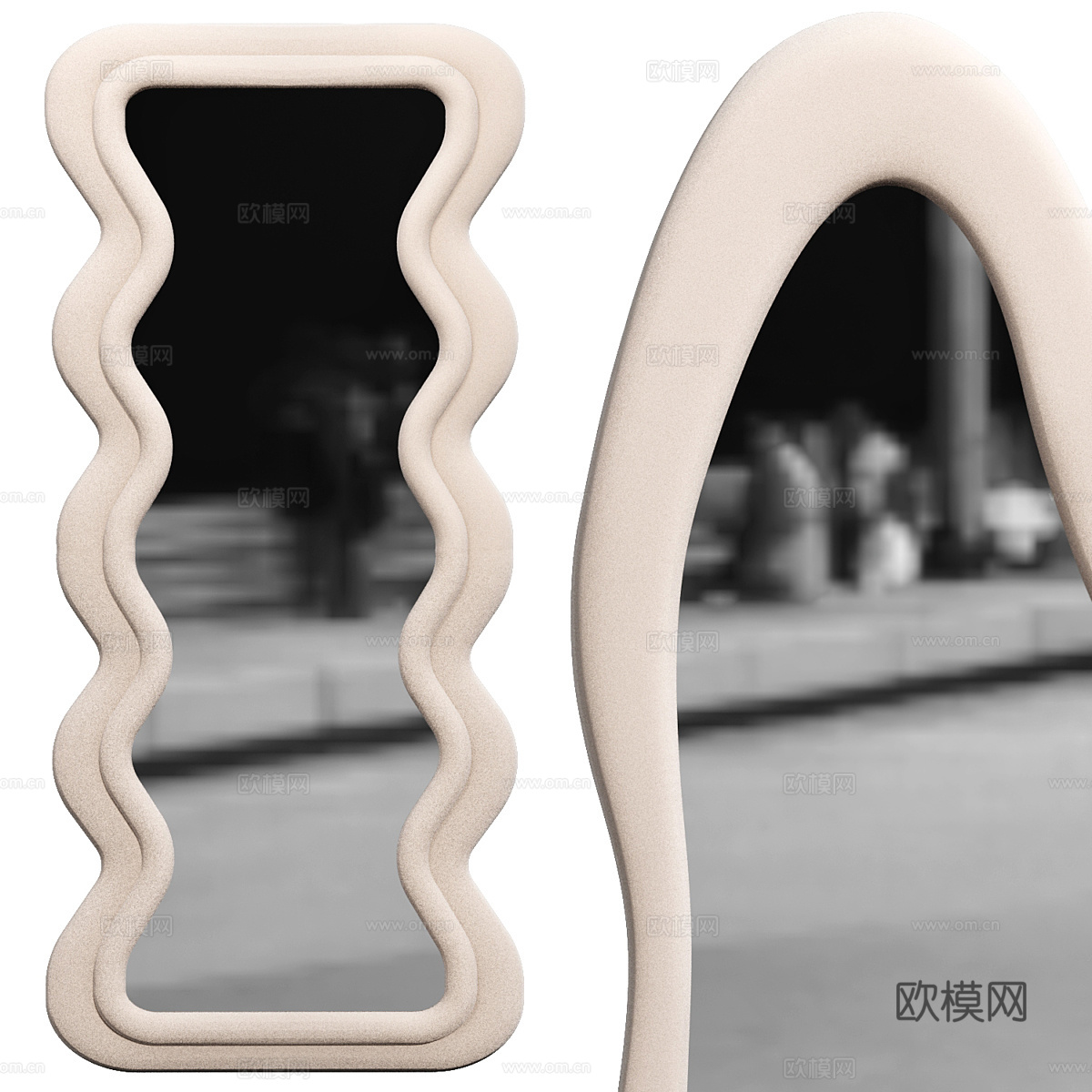 现代奶油风侘寂装饰镜子3d模型