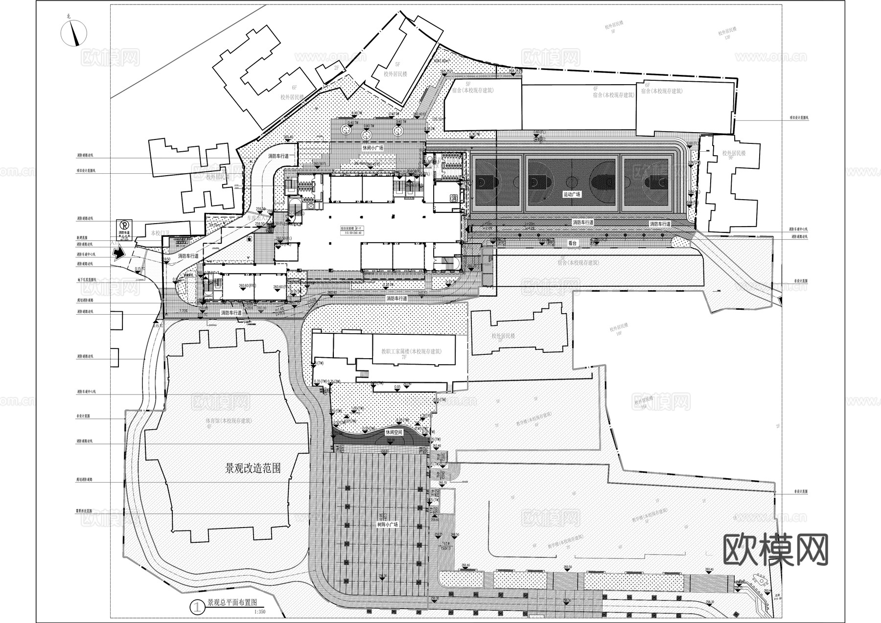 中学改造景观园建施工图cad施工图