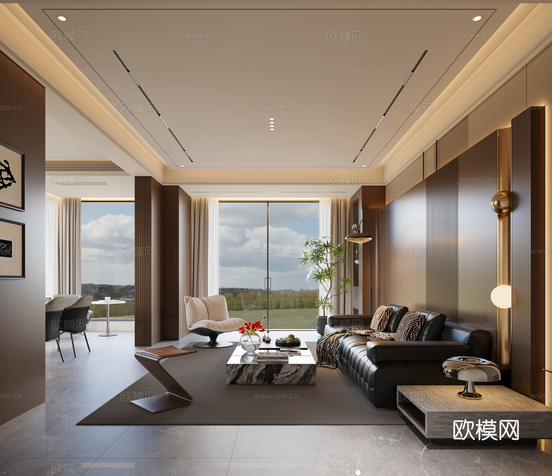 现代意式客餐厅3d模型下载（渲染图1）