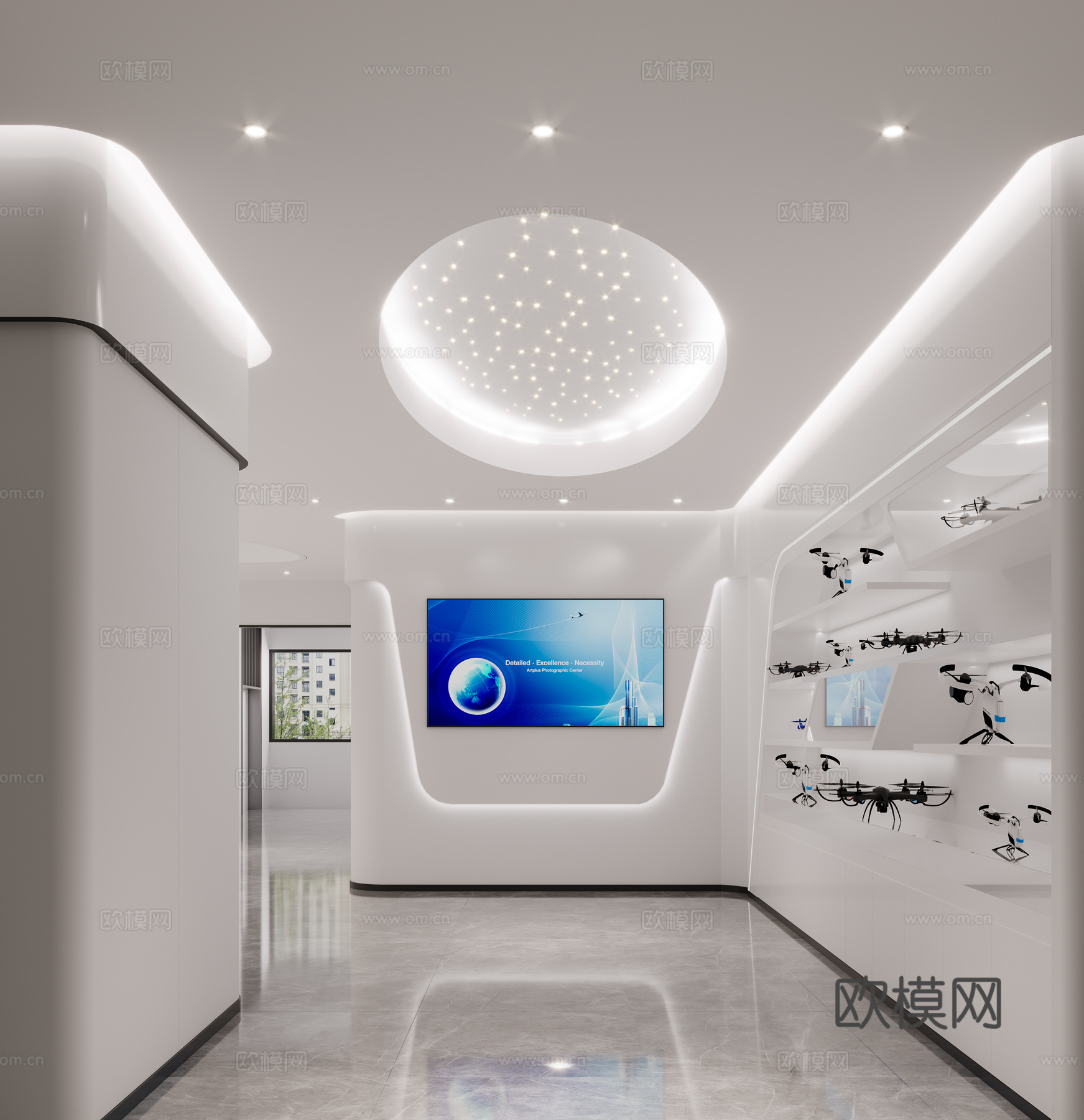 现代无人机展厅3d模型