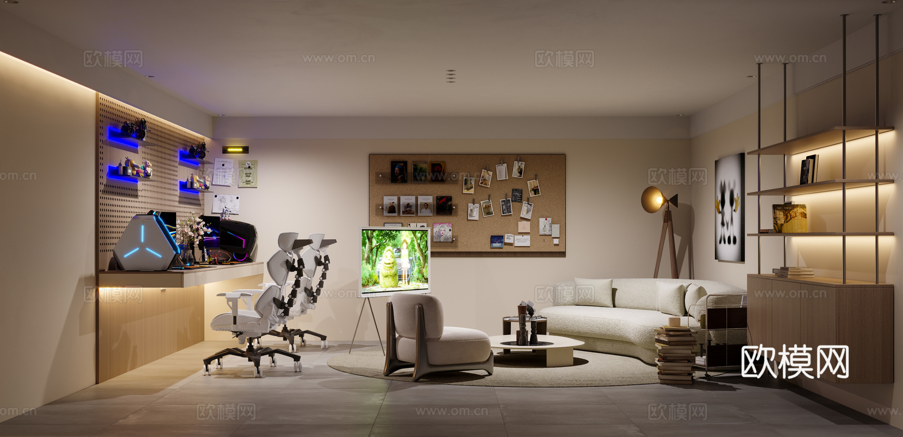 现代奶油风电竞房3d模型