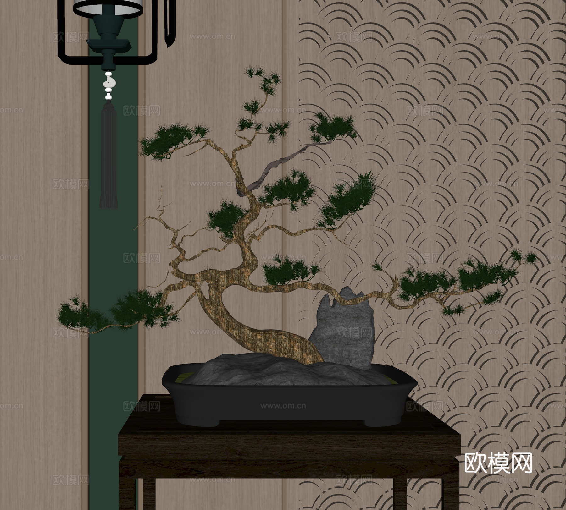 新中式盆栽su模型