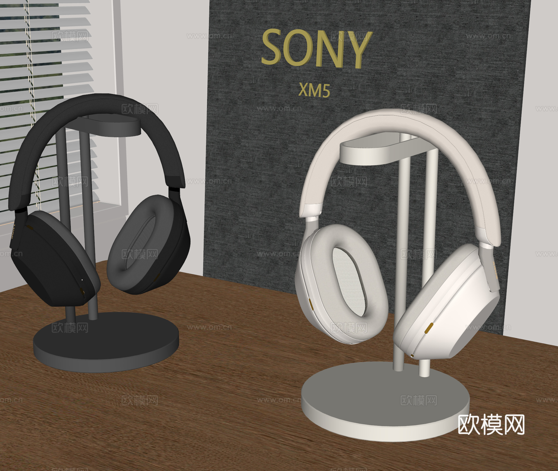 现代耳机组合 SONY 头戴耳机 索尼耳机 蓝牙耳机su模型