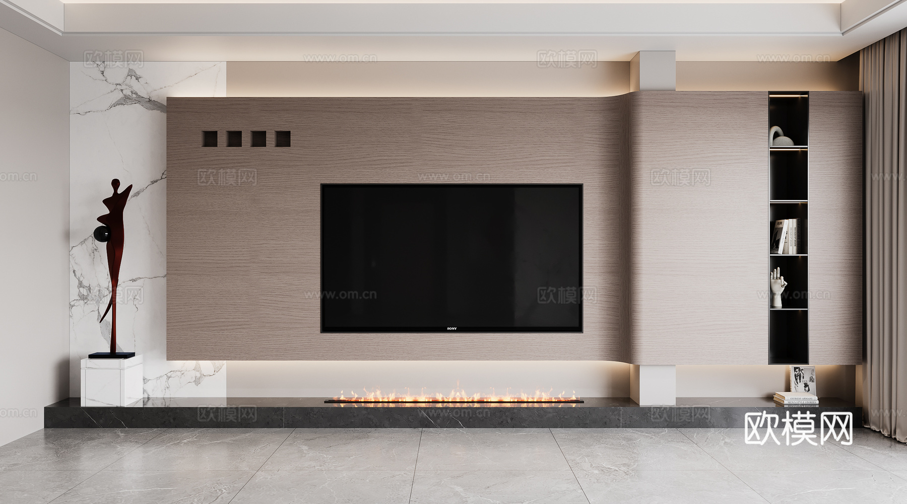 现代意式电视背景墙3d模型
