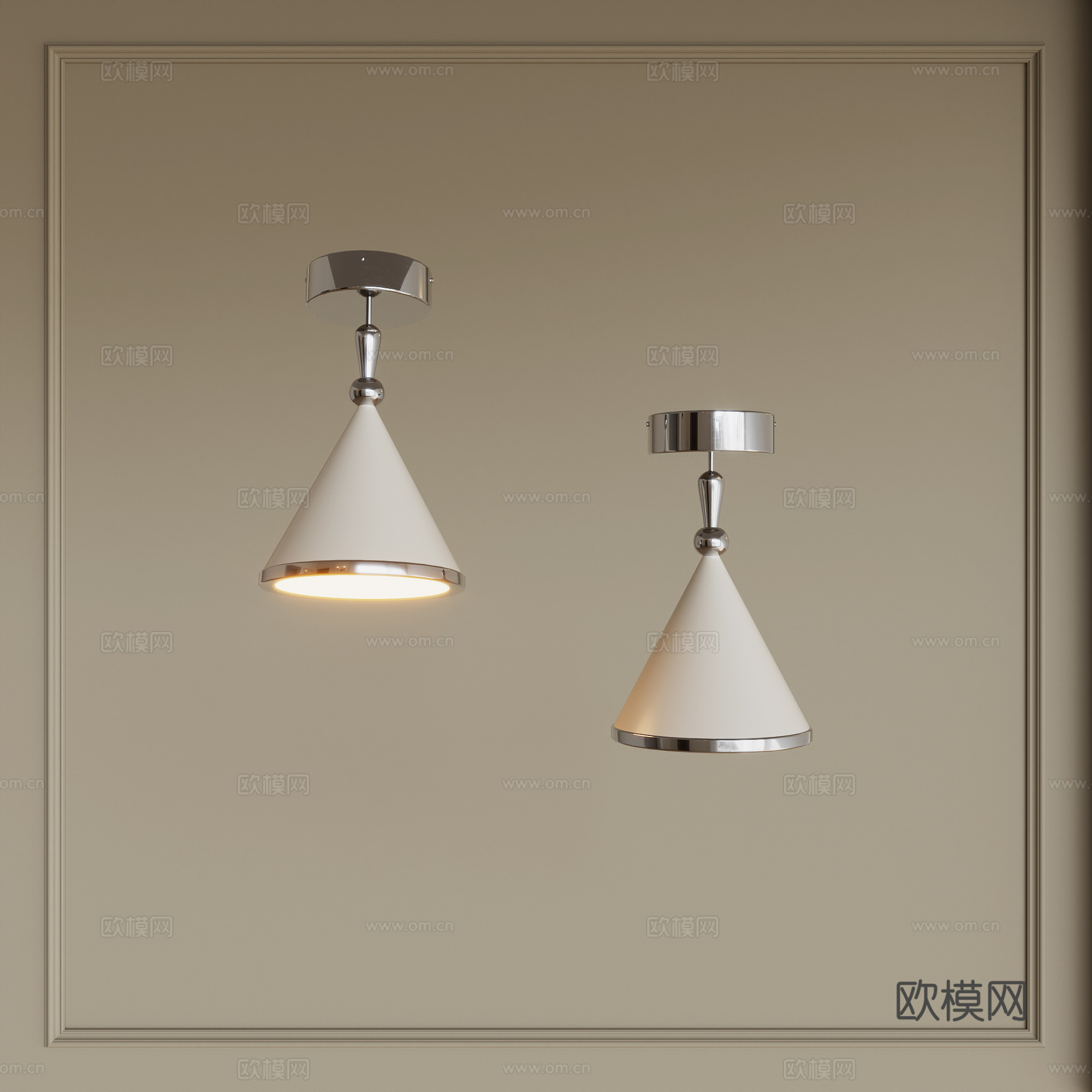 包豪斯奶油吸顶灯su模型下载（渲染图1）