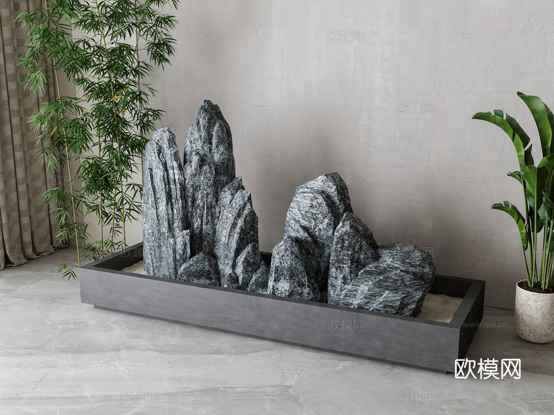 新中式石头假山3d模型