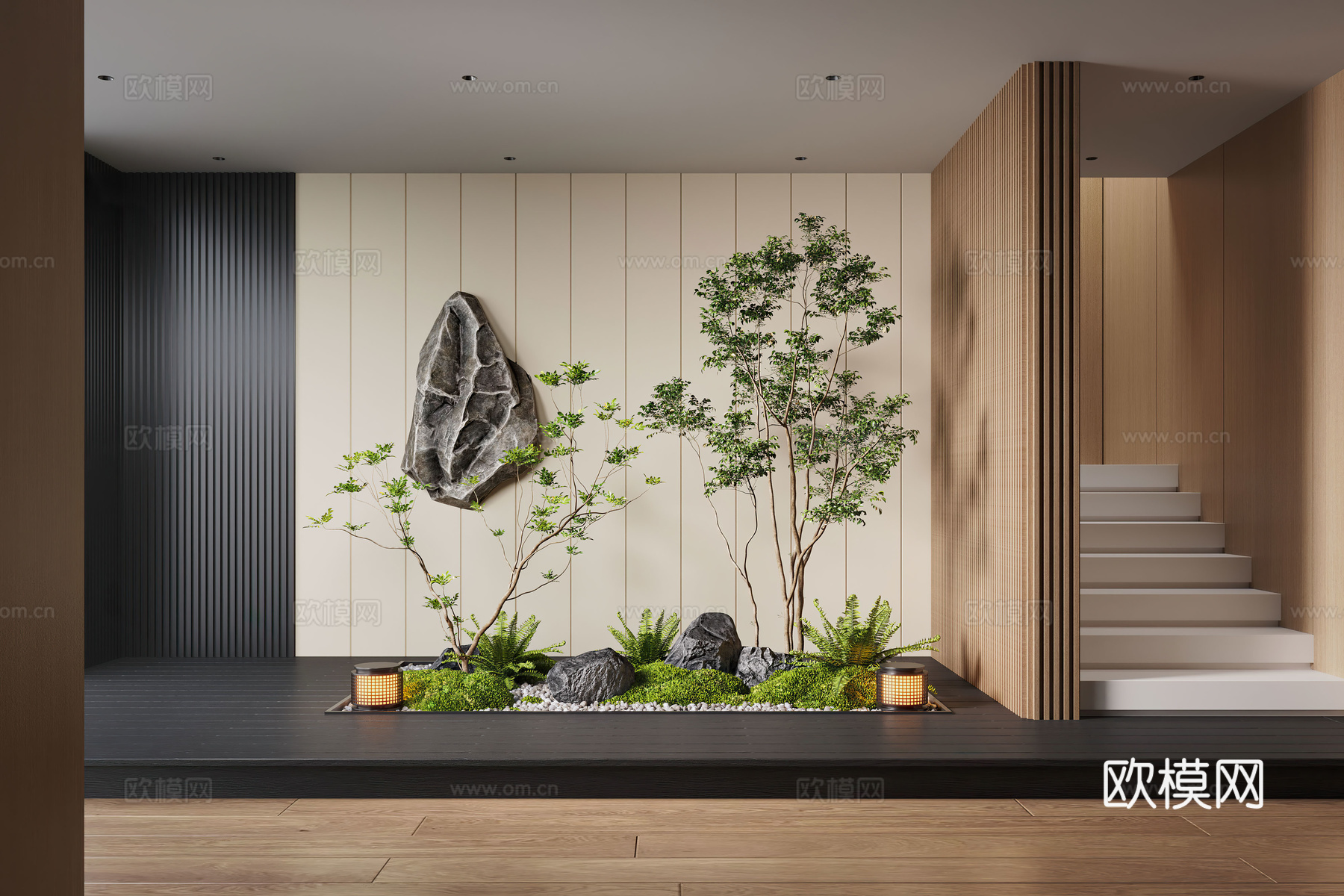 现代室内景观造景 苔藓景观 景观小品 植物景观 景观石su模型