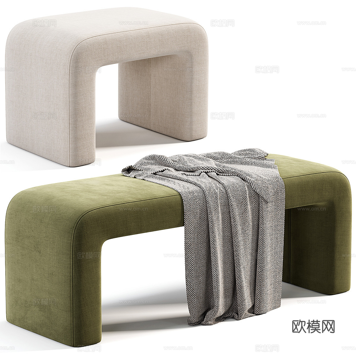 现代奶油风布艺凳 长凳 化妆凳 换鞋凳3d模型