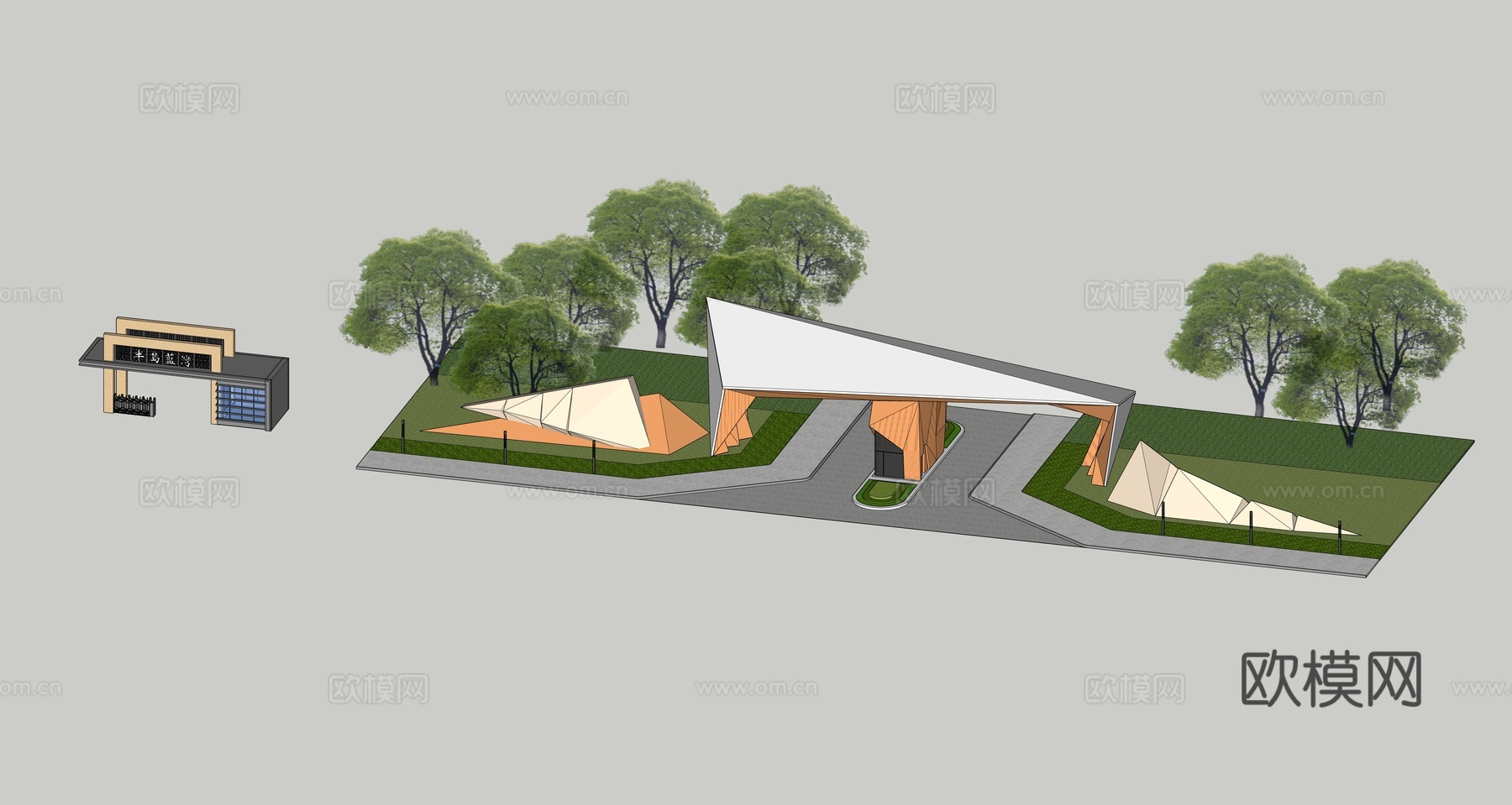 住宅小区公园大门su模型