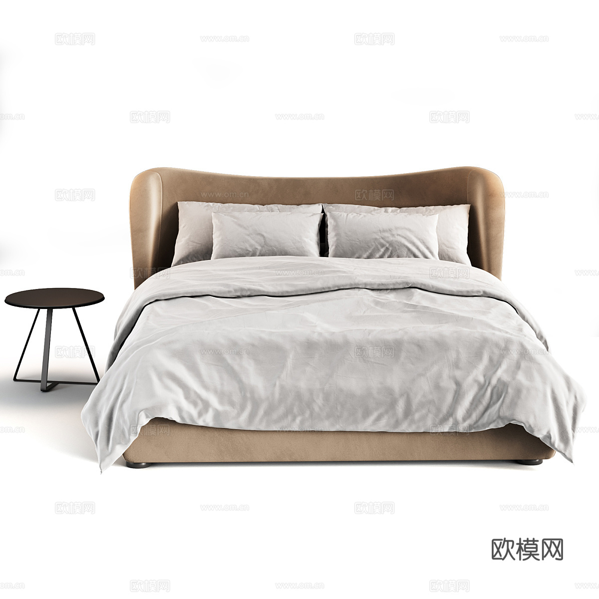 现代奶油风布艺双人床3d模型