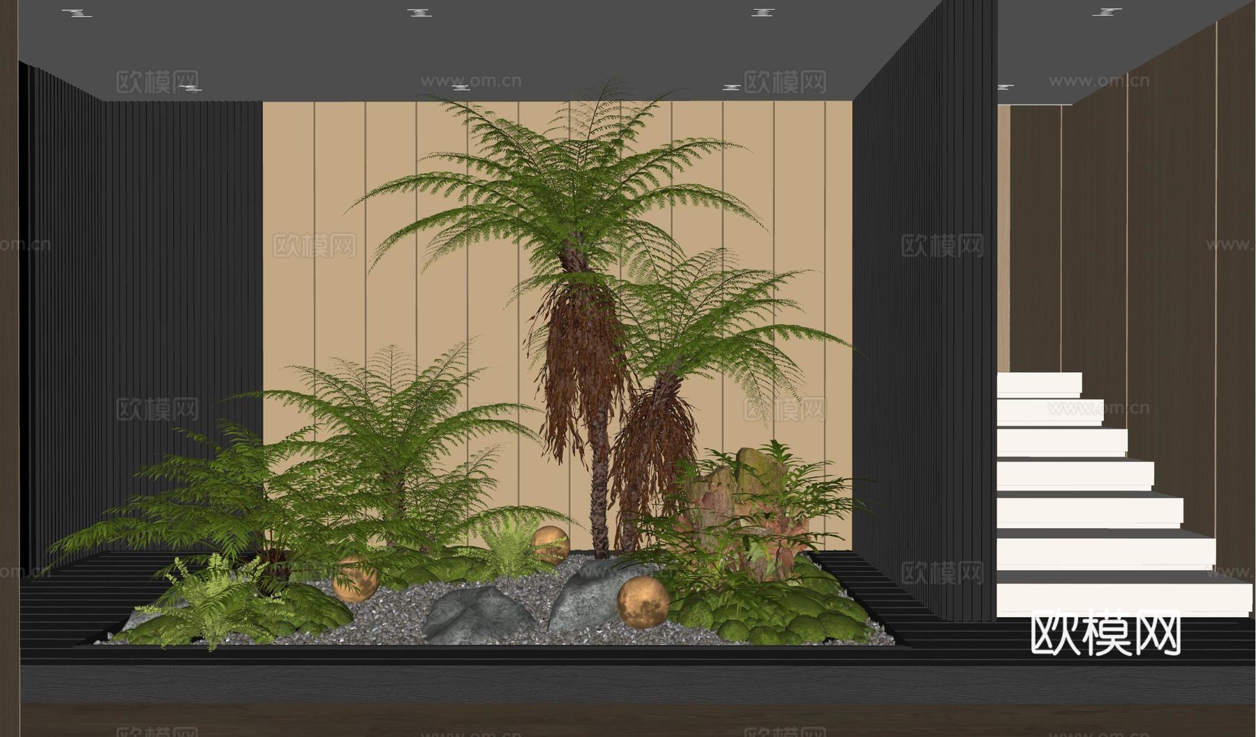 现代室内景观造景 苔藓景观 景观小品 植物景观 景观石su模型
