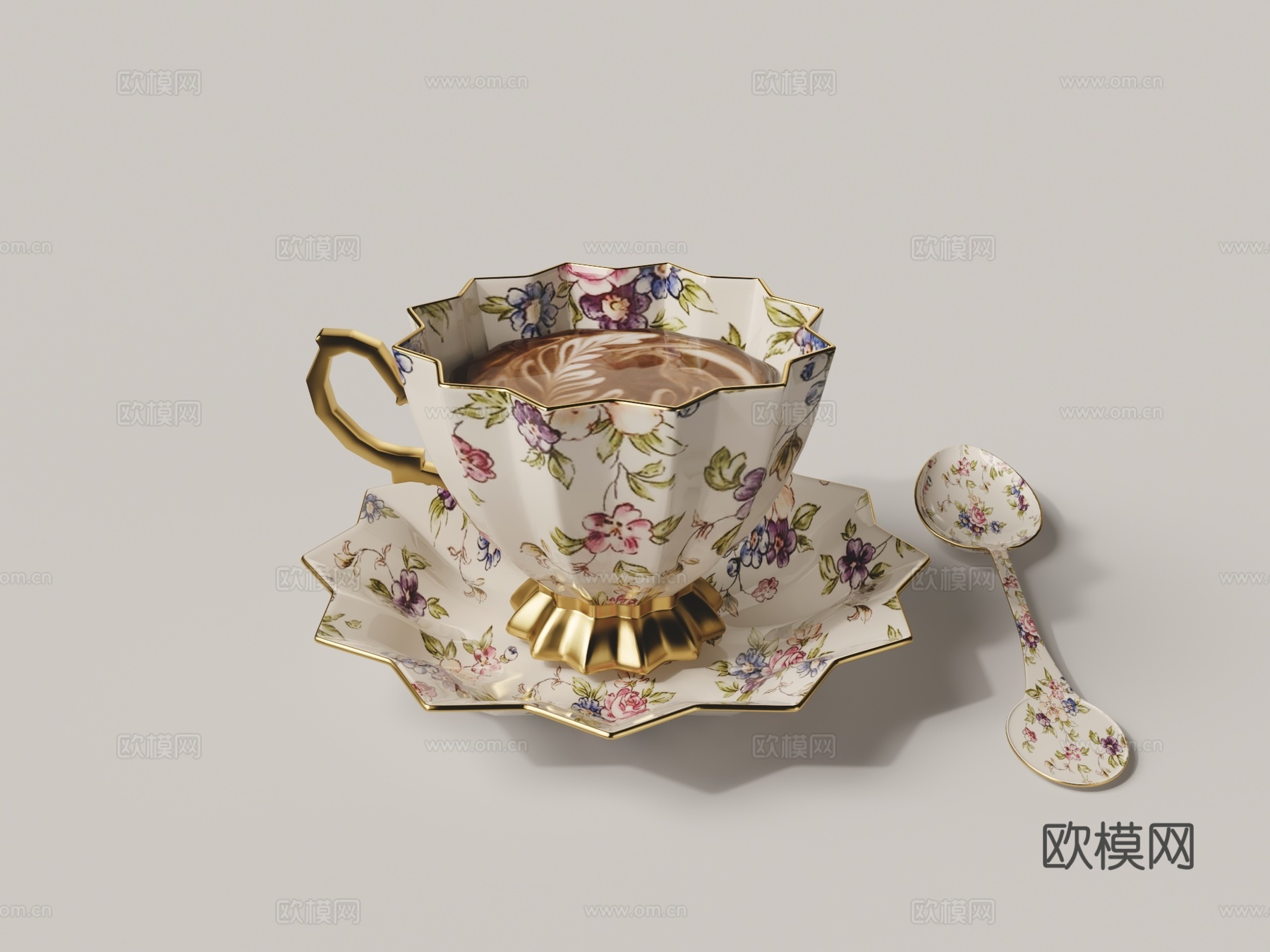 欧式描边花纹咖啡杯 拉花咖啡3d模型