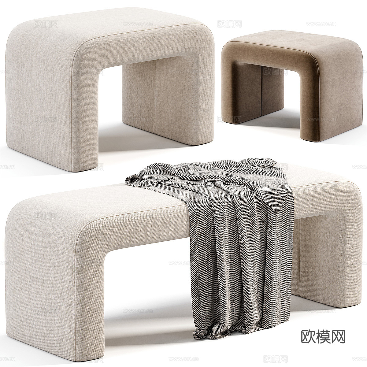 现代奶油风布艺凳 长凳 化妆凳 换鞋凳3d模型