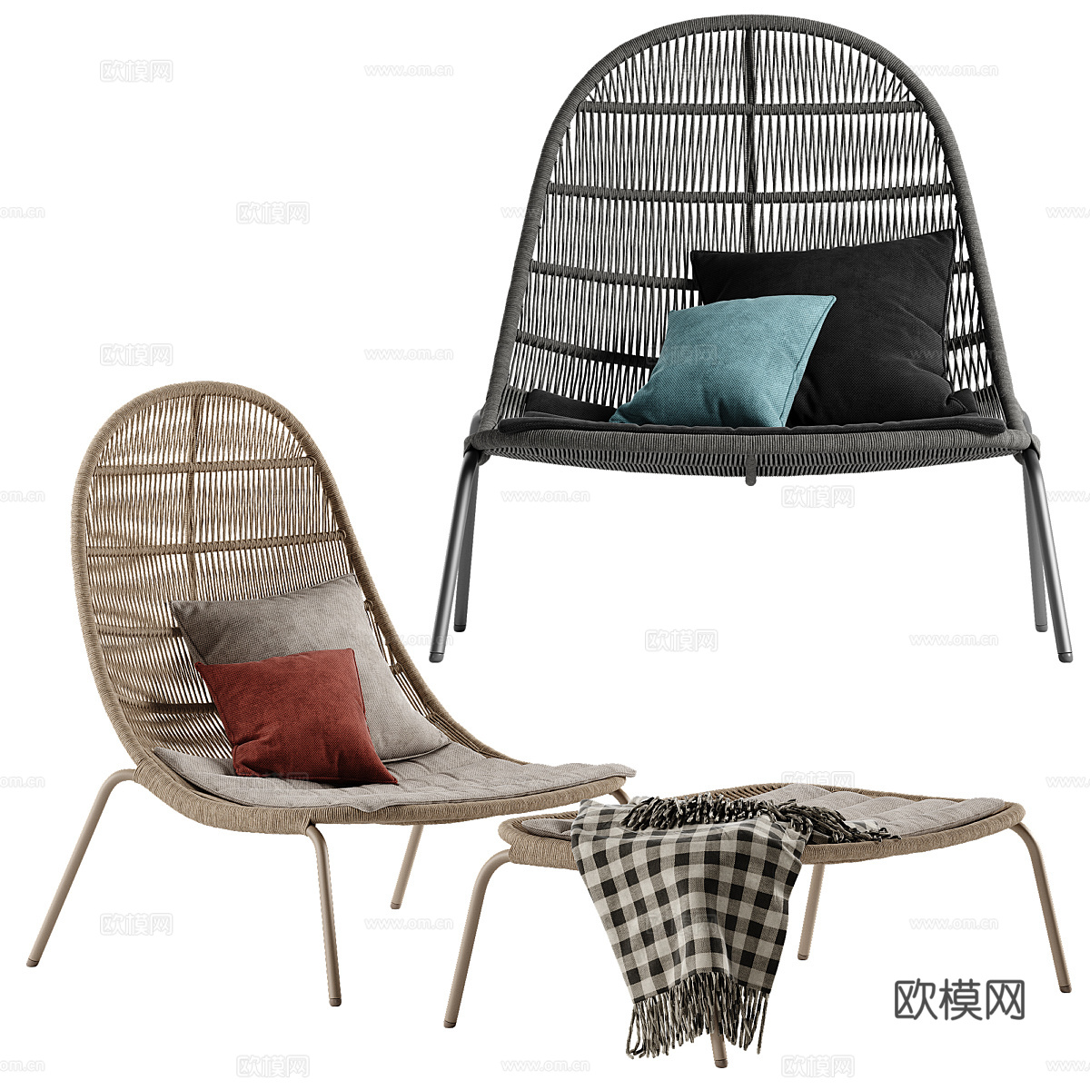 新中式藤编休闲椅3d模型