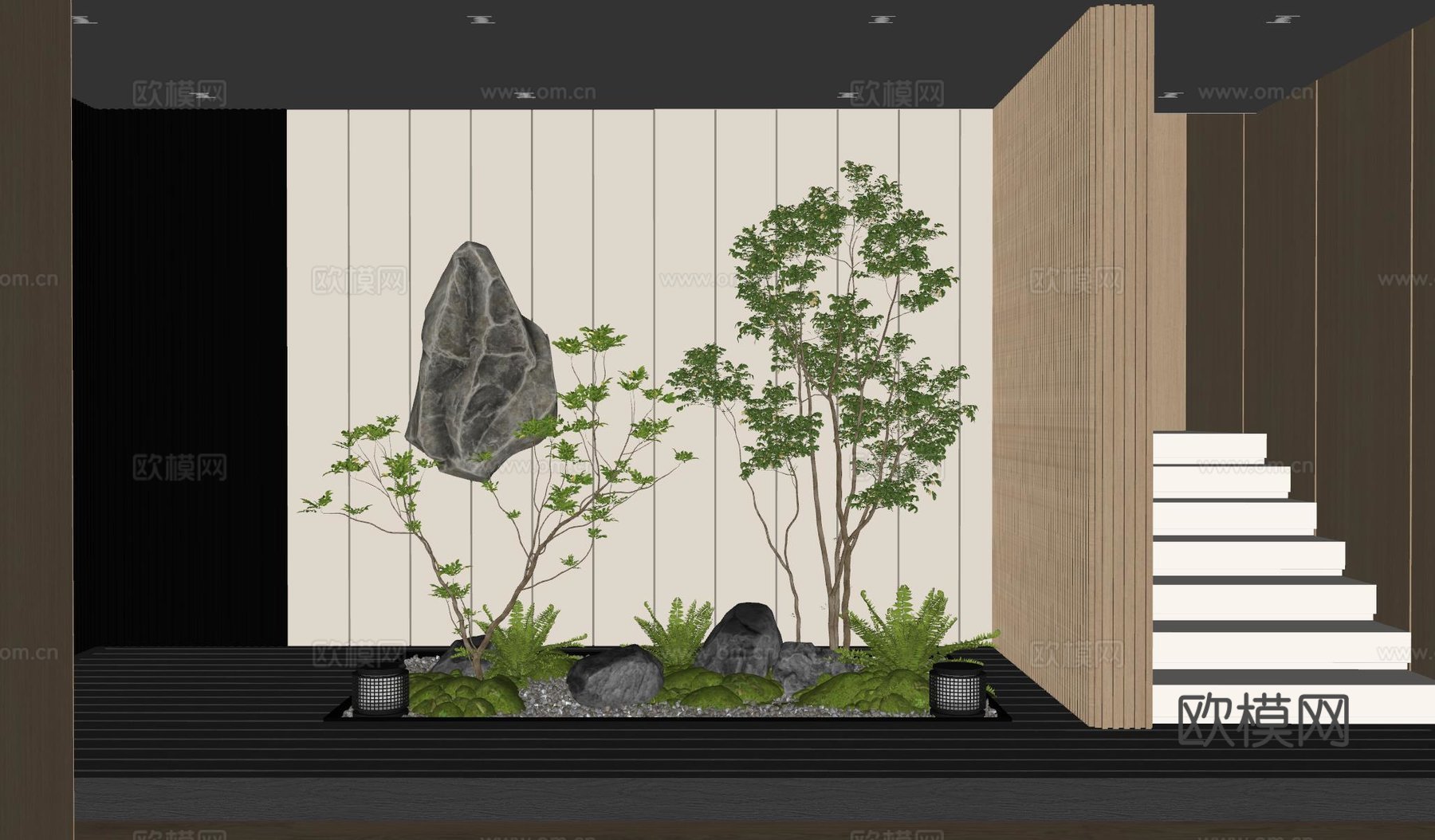 现代室内景观造景 苔藓景观 景观小品 植物景观 景观石su模型
