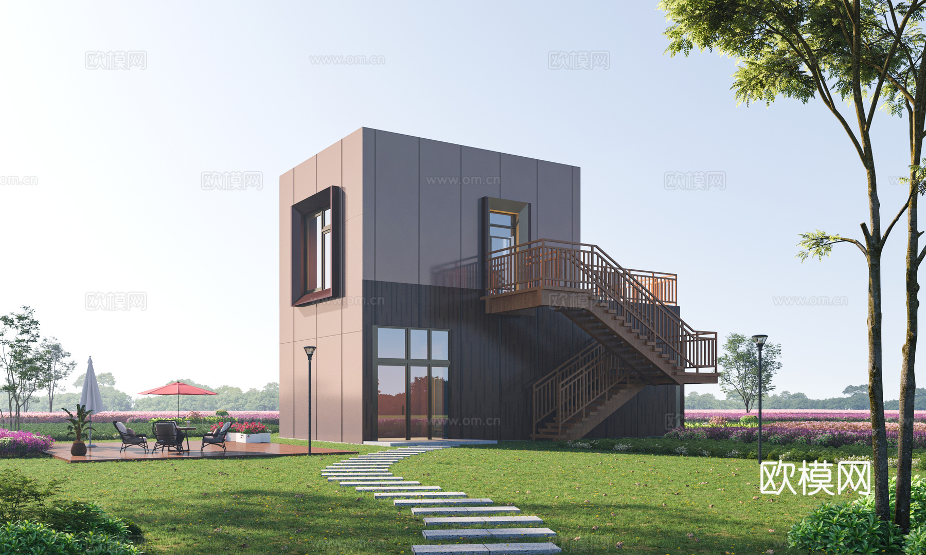 现代观景房 花海木屋 旅游景区 景区木屋3d模型